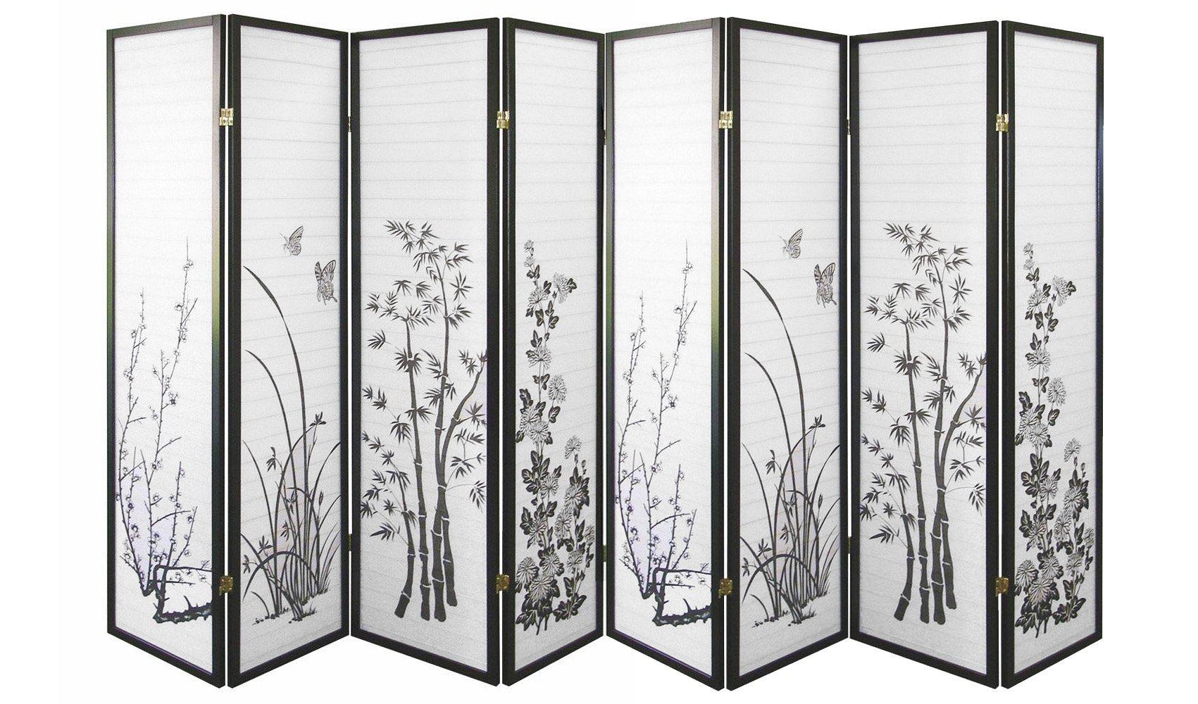 HONGVILLE 8 Panel Floral Shoji Paper Screen Room Divider - Japanese Style Privacy Partition for Home, Office & Meditation Space