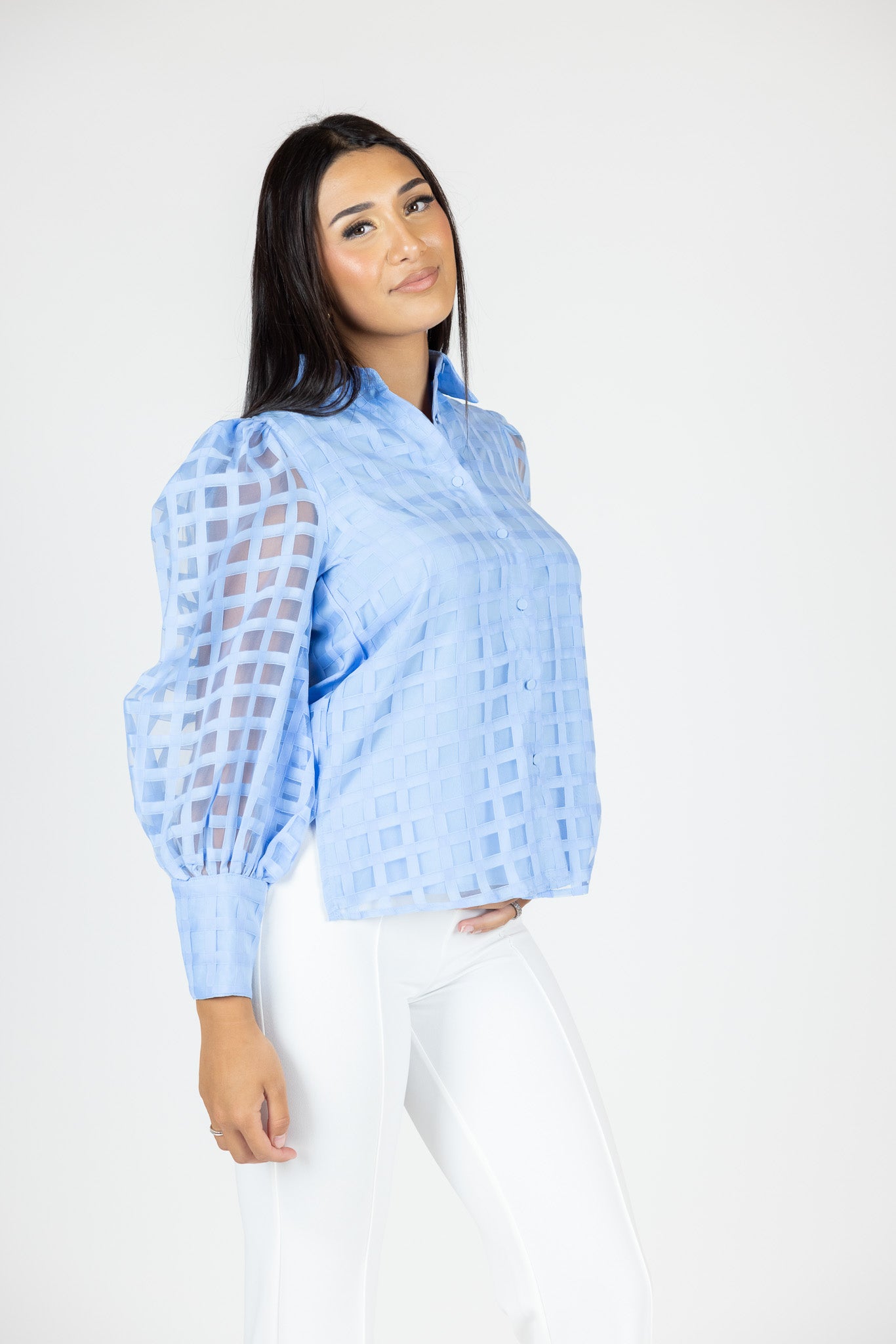 Checkered Puff Sleeve Button Down Shirt for Women - Stylish Casual & Office Wear - Perfect for Work, Dating and Everyday Outfits