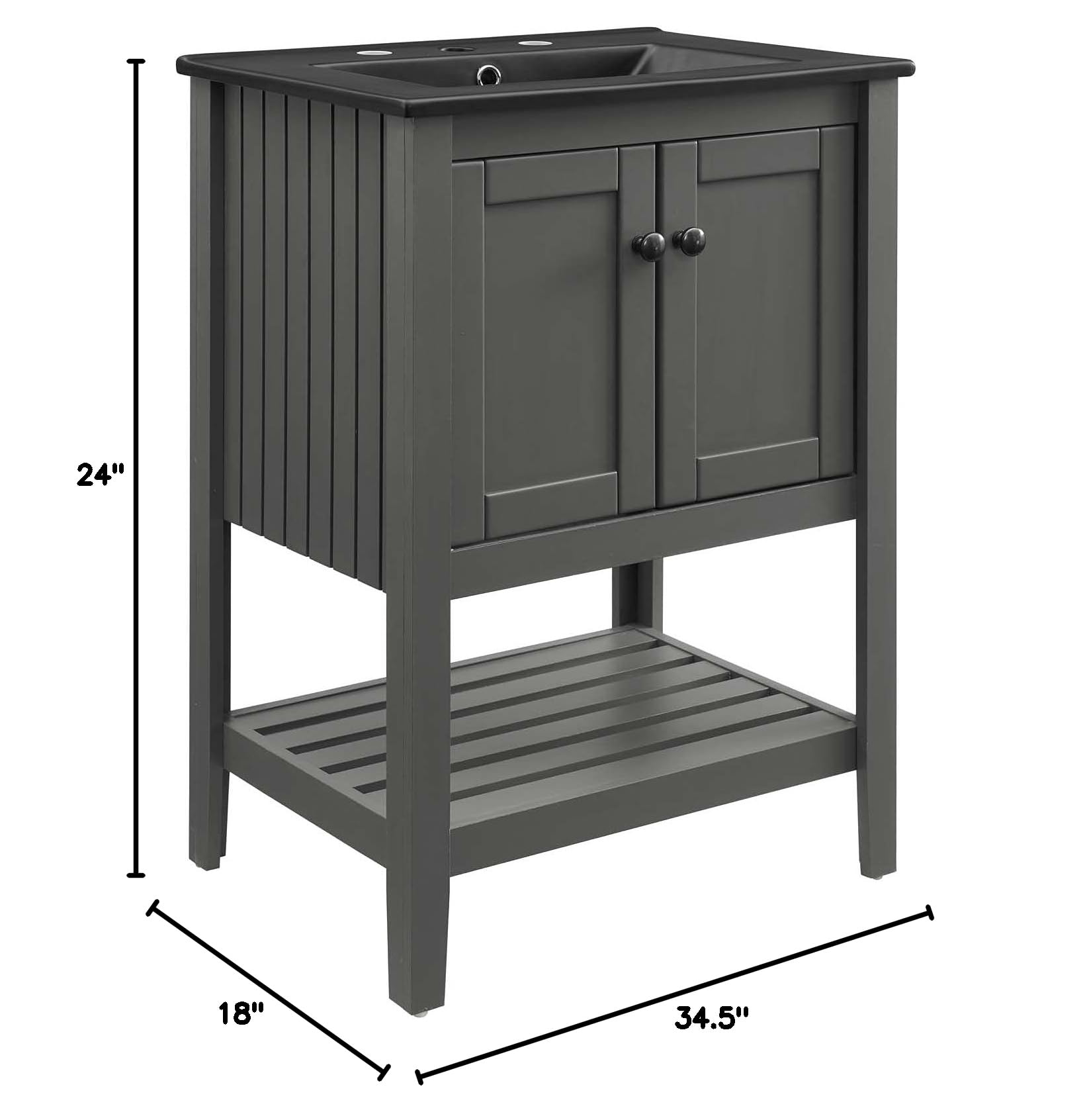 Modway Prestige 24 Inch Gray Black Bathroom Vanity with Sink - Modern Space-Saving Storage Solution for Small Bathrooms & Powder Rooms