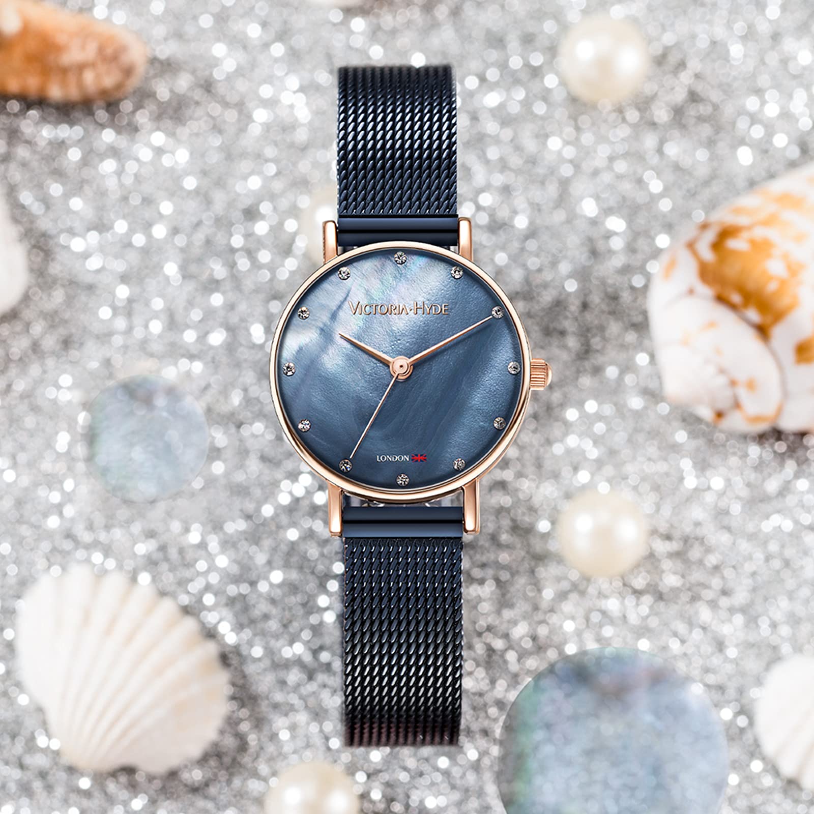 Victoria Hyde Women's Navy Blue Watch - Small Dial Stainless Steel Mesh for Everyday Elegance