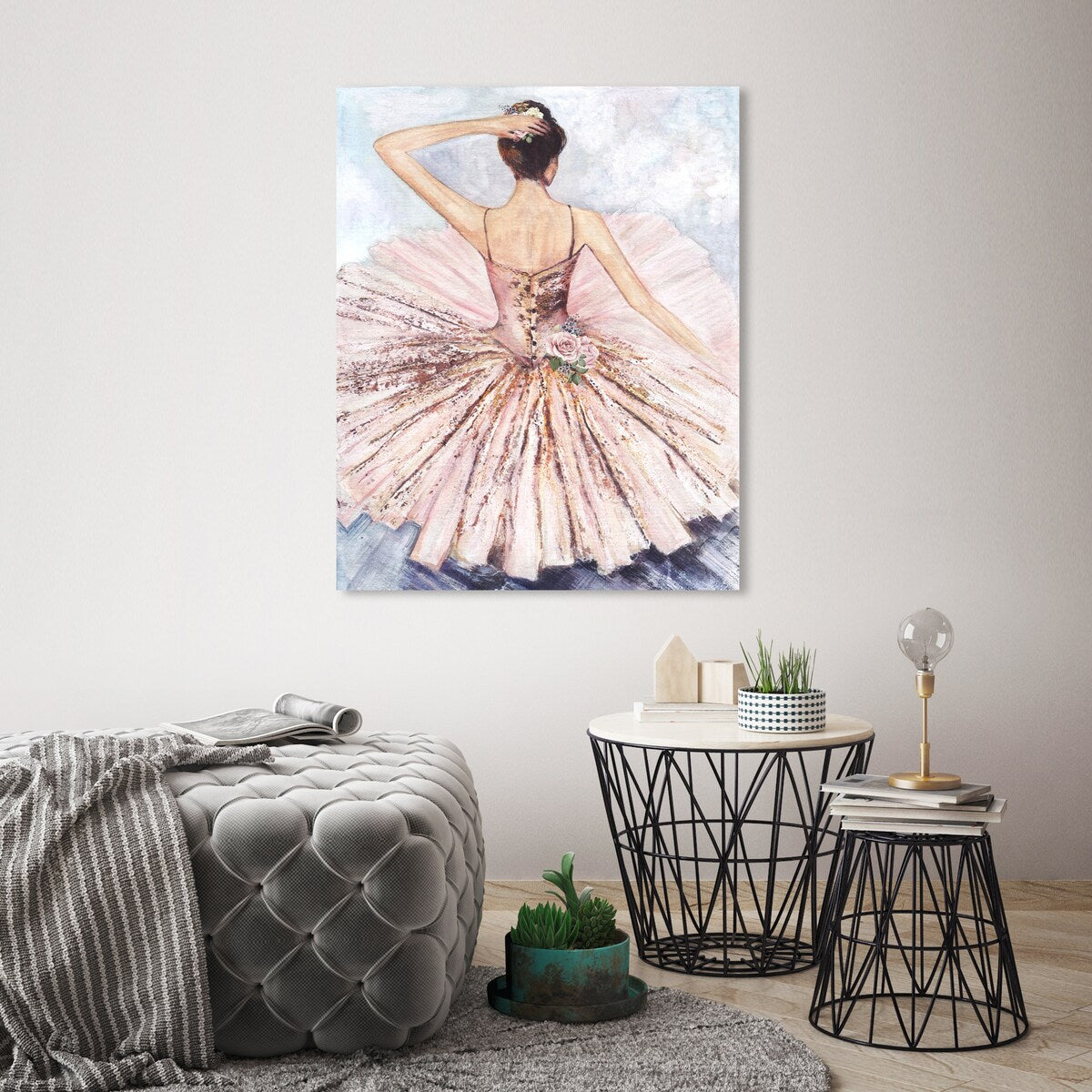 Ballet Dancer Tutu Roses Pink Canvas Wall Art Print - Elegant Ballet Inspired Floral Decor for Living Room, Bedroom & Nursery - Perfect Gift for Dance Lovers & Home Decor