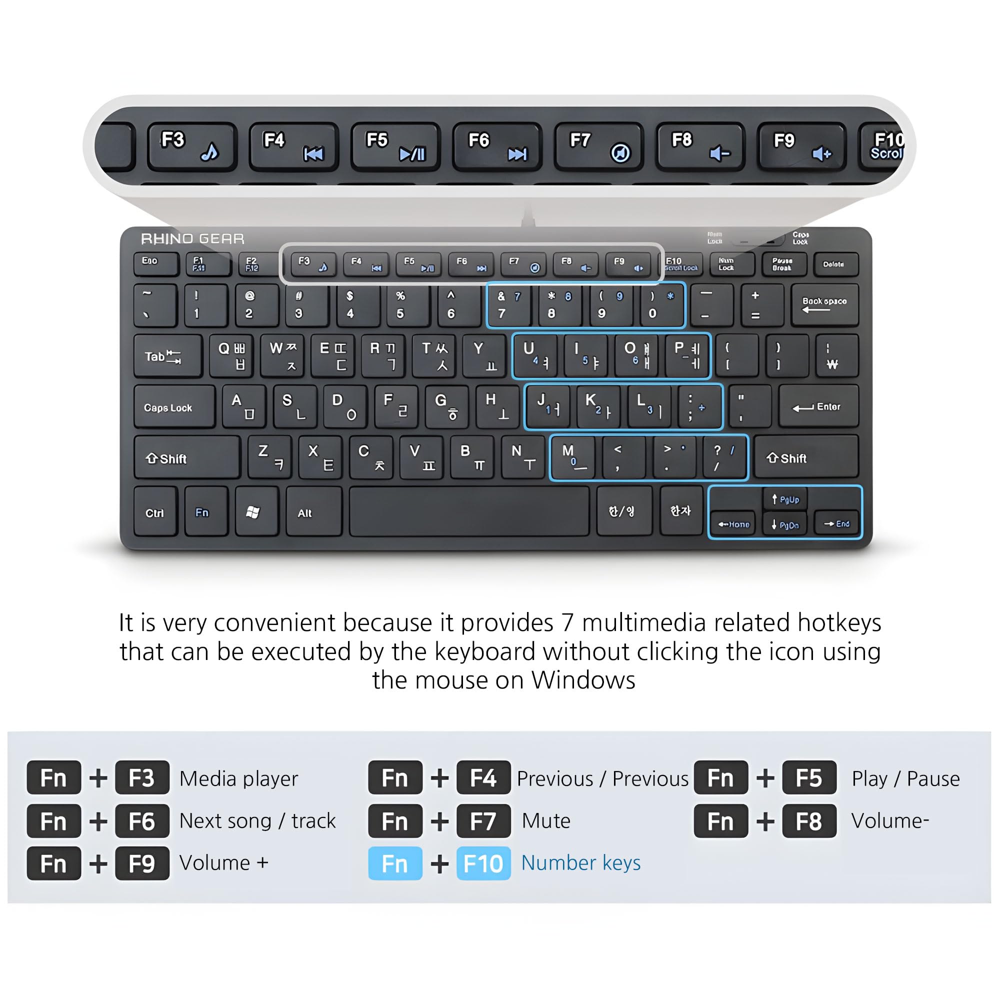 Mini Wired Keyboard 78 Keys - Compact USB Korean-English Multimedia Keyboard for Desktop, Laptop, PC - Lightweight & Portable - Ideal for Home Office, Gaming, and Travel