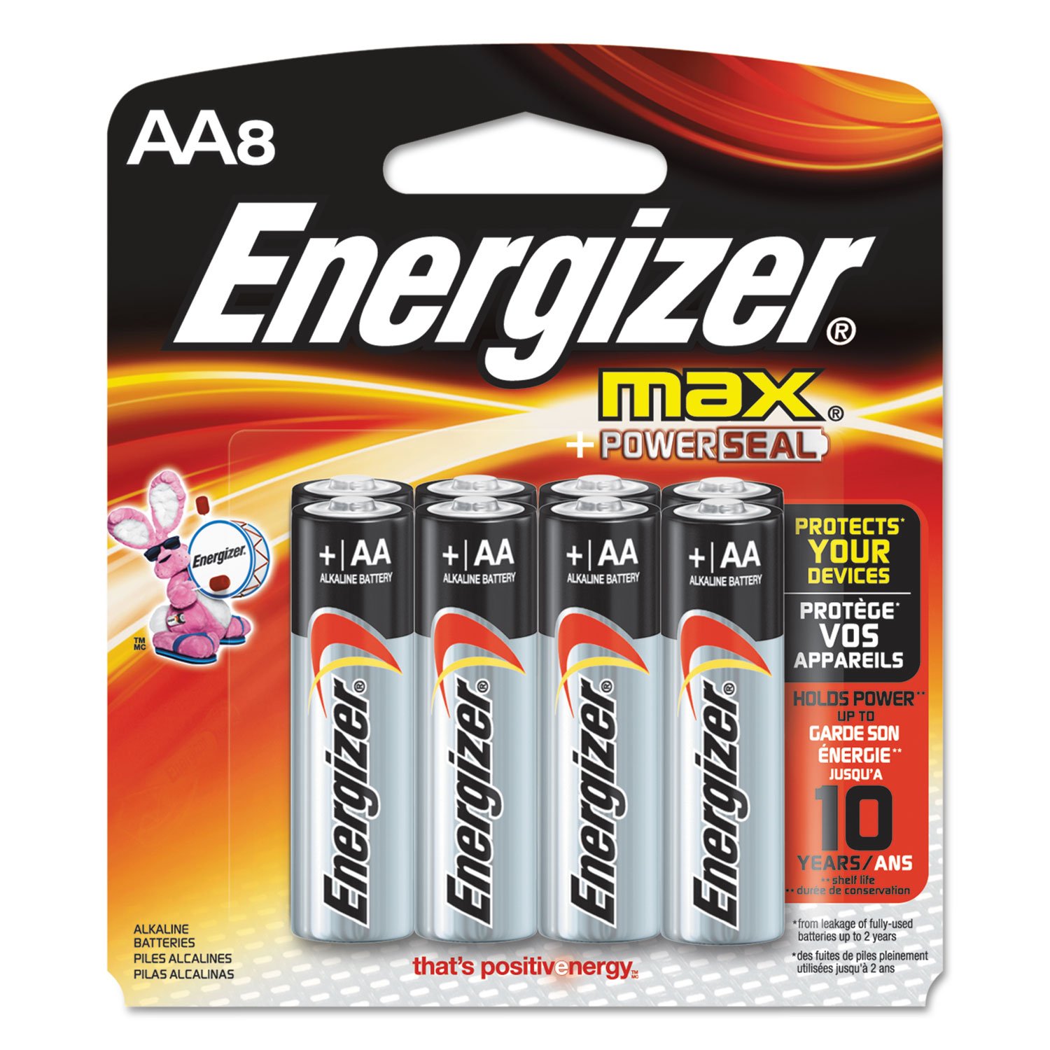 Energizer E91MP8 AA Alkaline Batteries - 8 Pack (BKSR) - Long-Lasting Power for Toys, Flashlights, Remote Controls & More