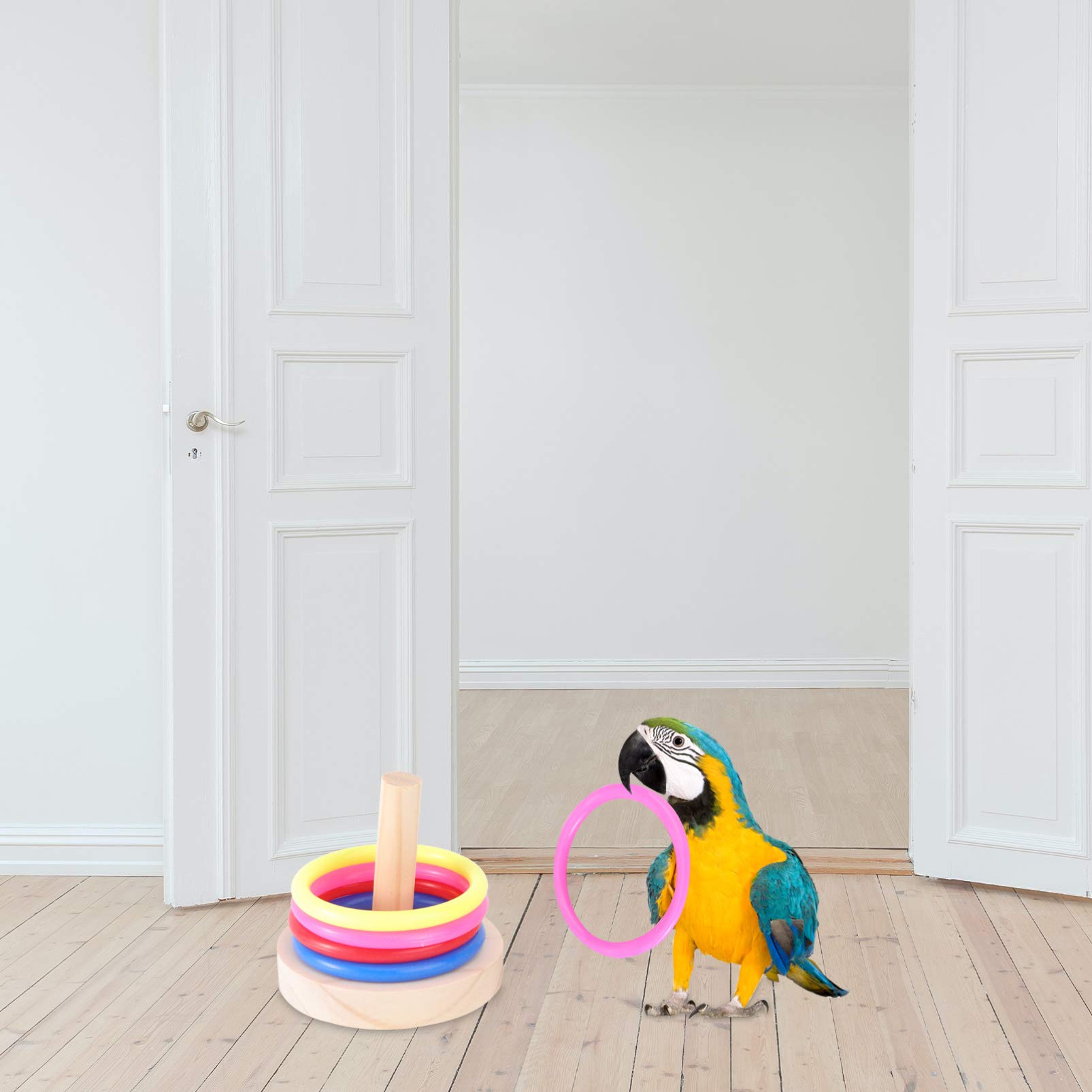 Balacoo 2-Pack Parrot Ring Toss Toys - Wooden & Plastic Bird Training Chew Toys for Intelligence Development | Interactive Pet Bird Supplies for Playtime & Mental Stimulation