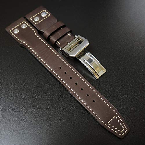 22mm IWC Aviation Style Brown Calf Leather Watch Band Replacement - Premium Quality Durable Watch Strap for Men - Perfect for Pilot Watches, Dress Watches & Everyday Wear