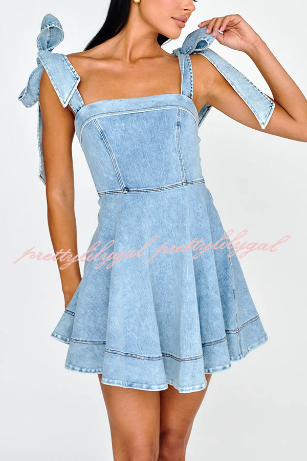 Stylish Backless Lace-Up Stretch Denim Mini Dress for Women - Perfect for Date Night, Parties & Summer Outfits