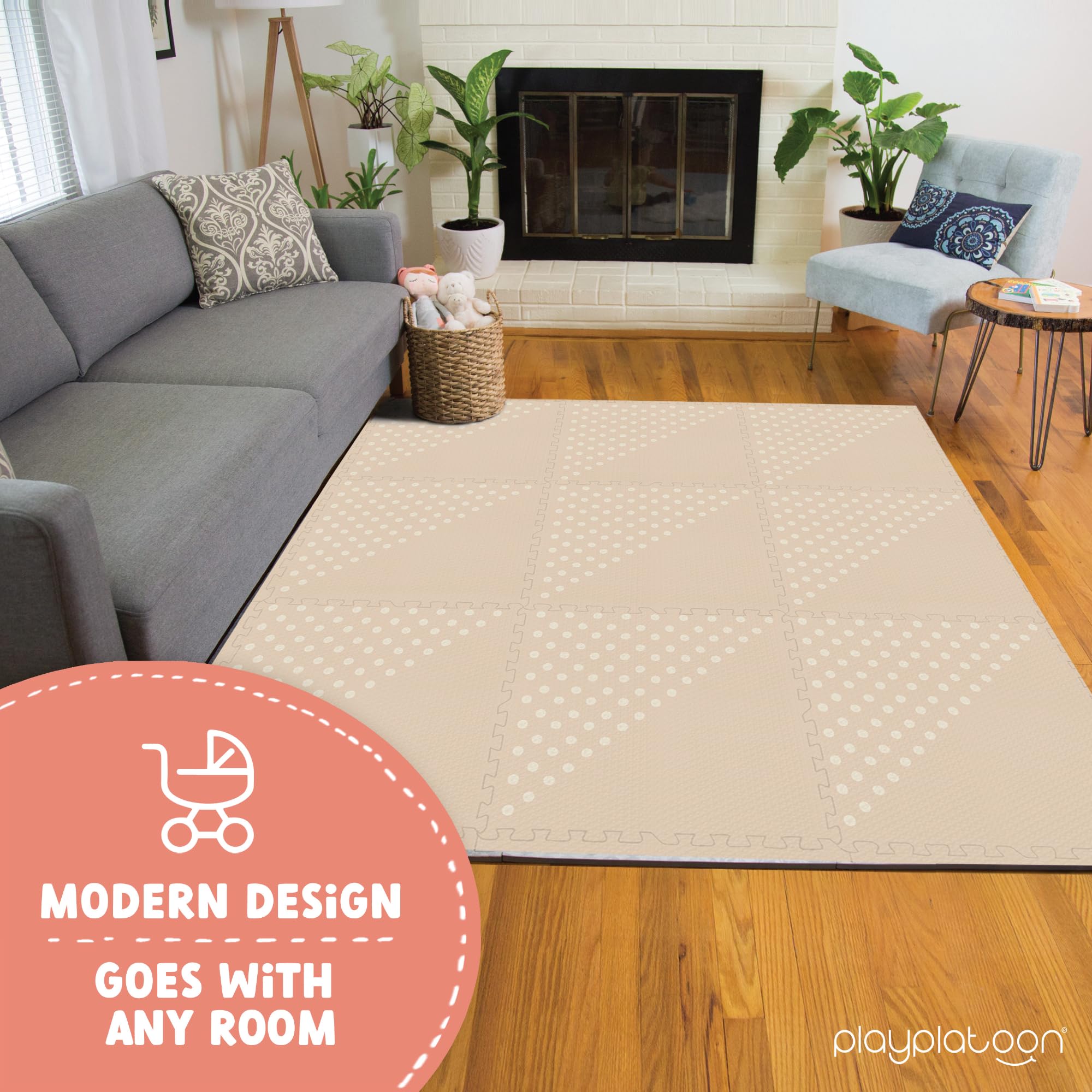 Play Platoon Large 9-Piece Baby Play Mat - 72 x 72 Inch Extra-Thick Interlocking Foam Floor Tiles (24 x 24 Inch Each) - Soft Puzzle Mats for Playroom & Nursery - Neutral Kids Playmat Rug with Triangle Design - Perfect for Crawling, Learning & Safe Playtime