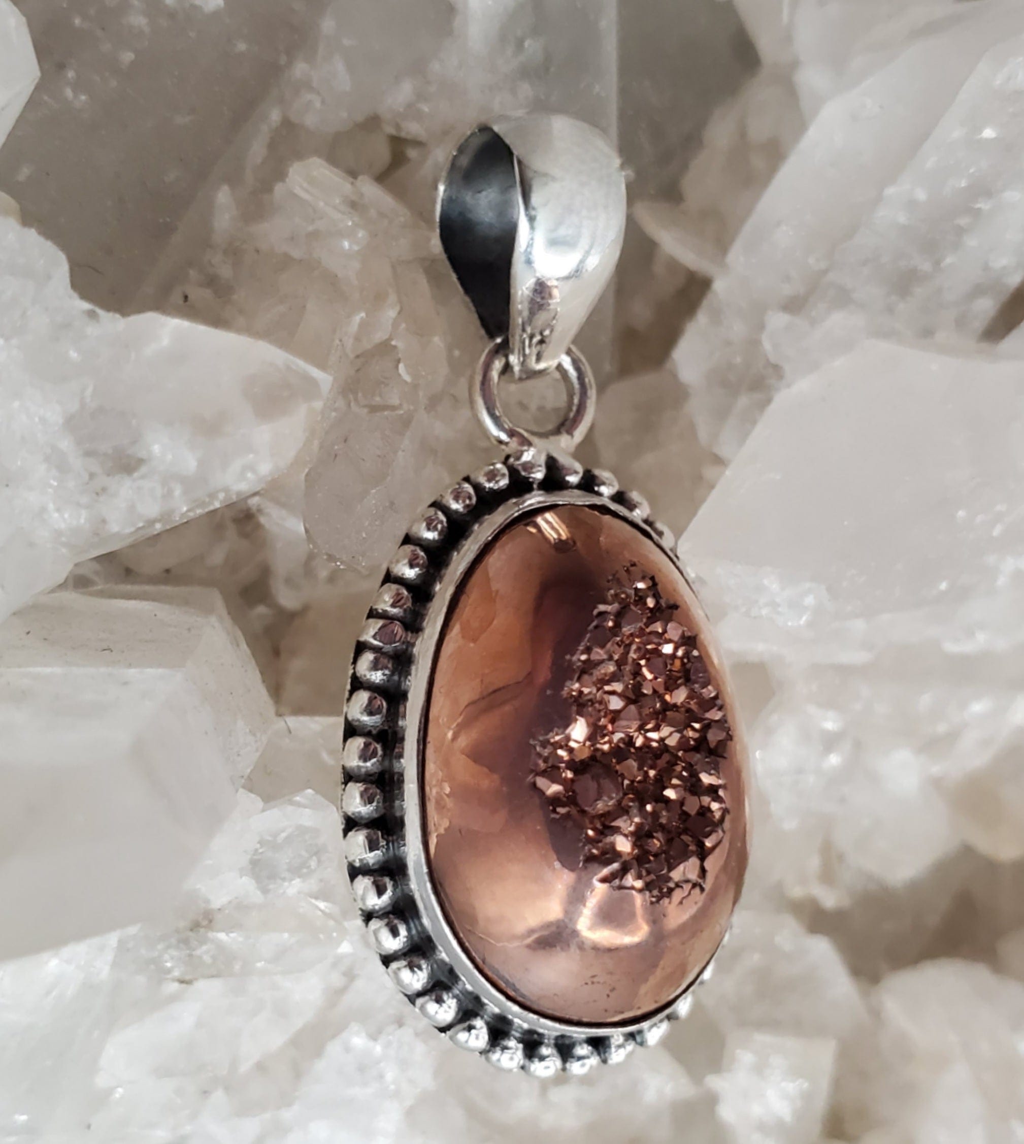 Aura Druzy Pendant Necklace - Natural Stone Crystal Jewelry for Women - Perfect for Boho Chic Style & Everyday Wear
