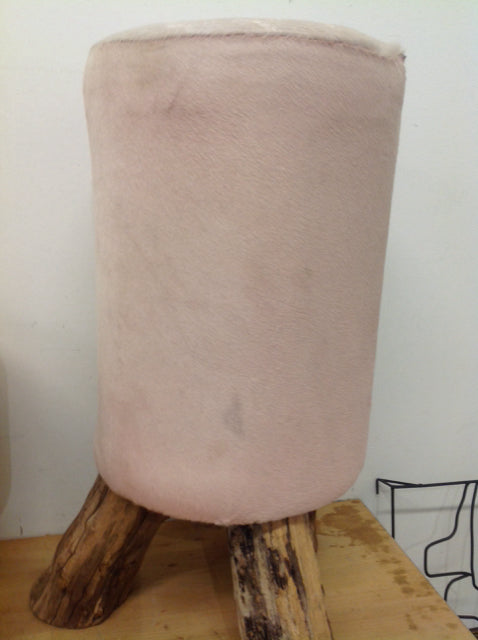 Stylish Designer Hide & Driftwood Stool - Rustic Home Decor Accent for Living Room, Bedroom, or Office