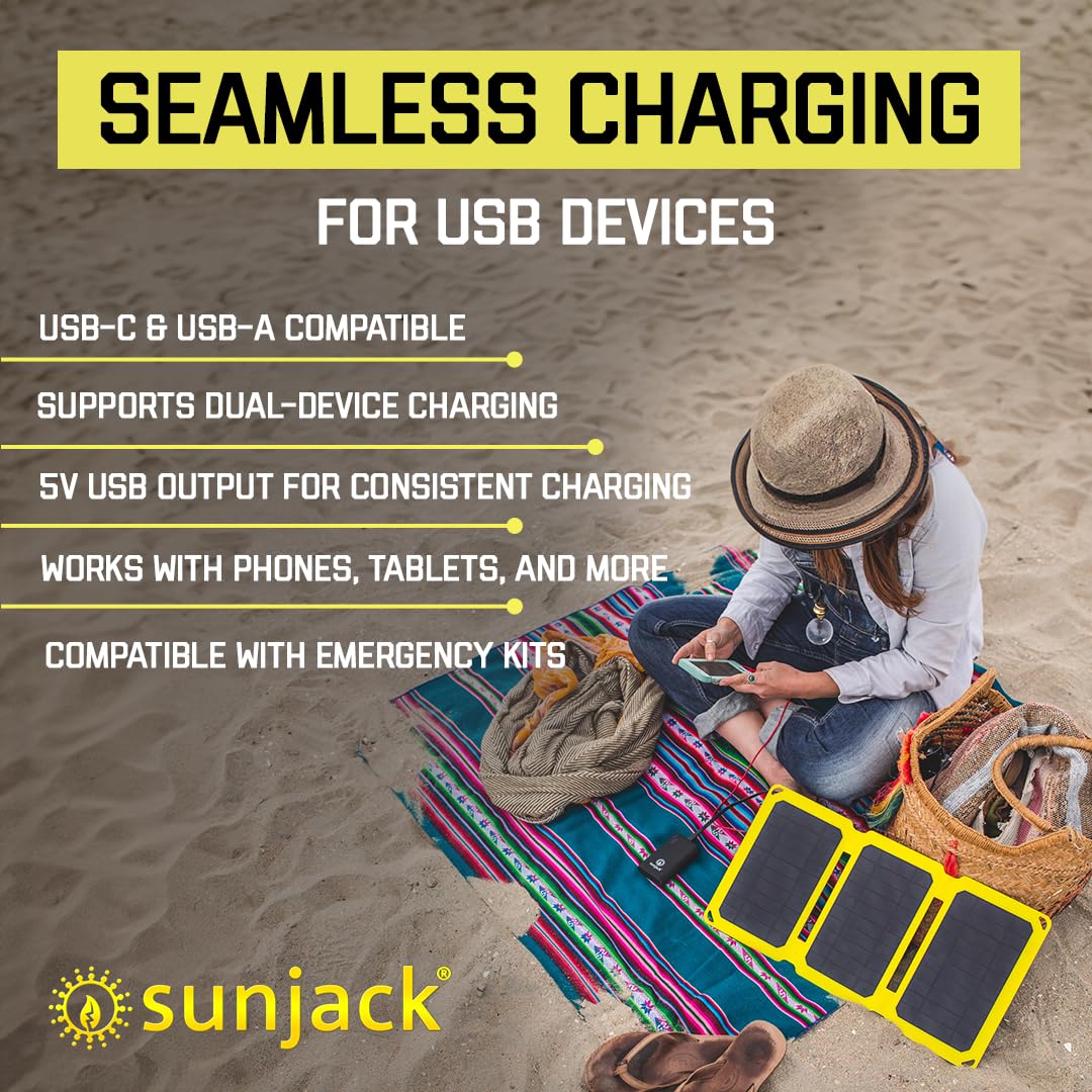 SunJack 20W Portable Solar Charger - High Efficiency Foldable Solar Panel for Phones, Tablets, USB Devices - Perfect for Camping, Hiking & Emergency Power Outdoors