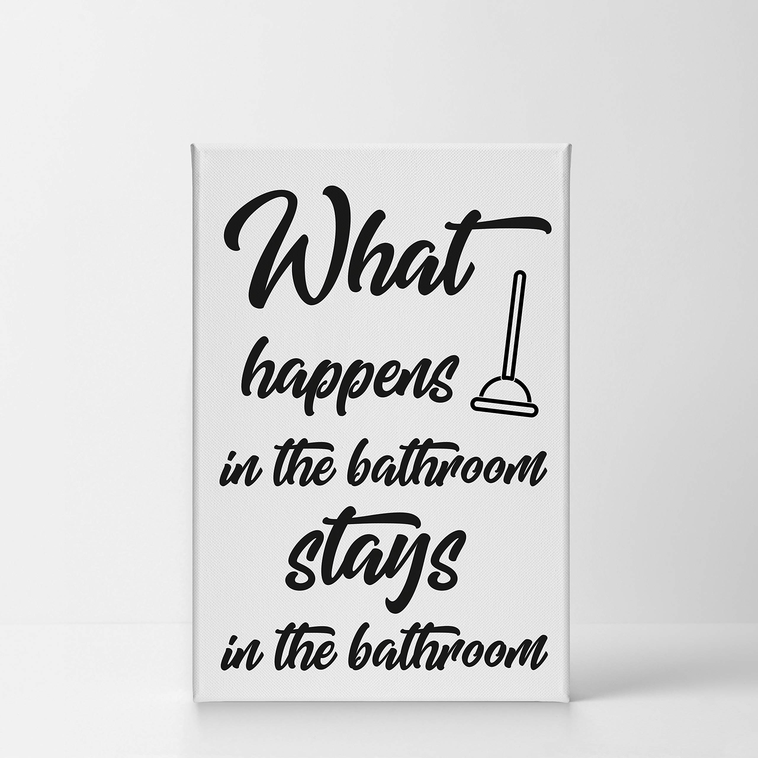 Smile Art Design Funny Bathroom Quote Canvas Print - 'What Happens in the Bathroom Stays in the Bathroom' Wall Art Decor | 36x24 Inches Ready to Hang | Made in USA | Perfect for Powder Rooms, Guest Bathrooms & Home Decor