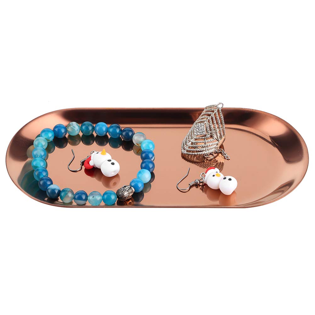 AYNEFY 5-Piece Oval Towel Tray Set - Multi-Use Bathroom Vanity Organizer for Cosmetics & Jewelry Storage - Stainless Steel Candle Holder - Rose Gold (7.0x3.3in) - Perfect for Spa, Hotel, and Home Decor