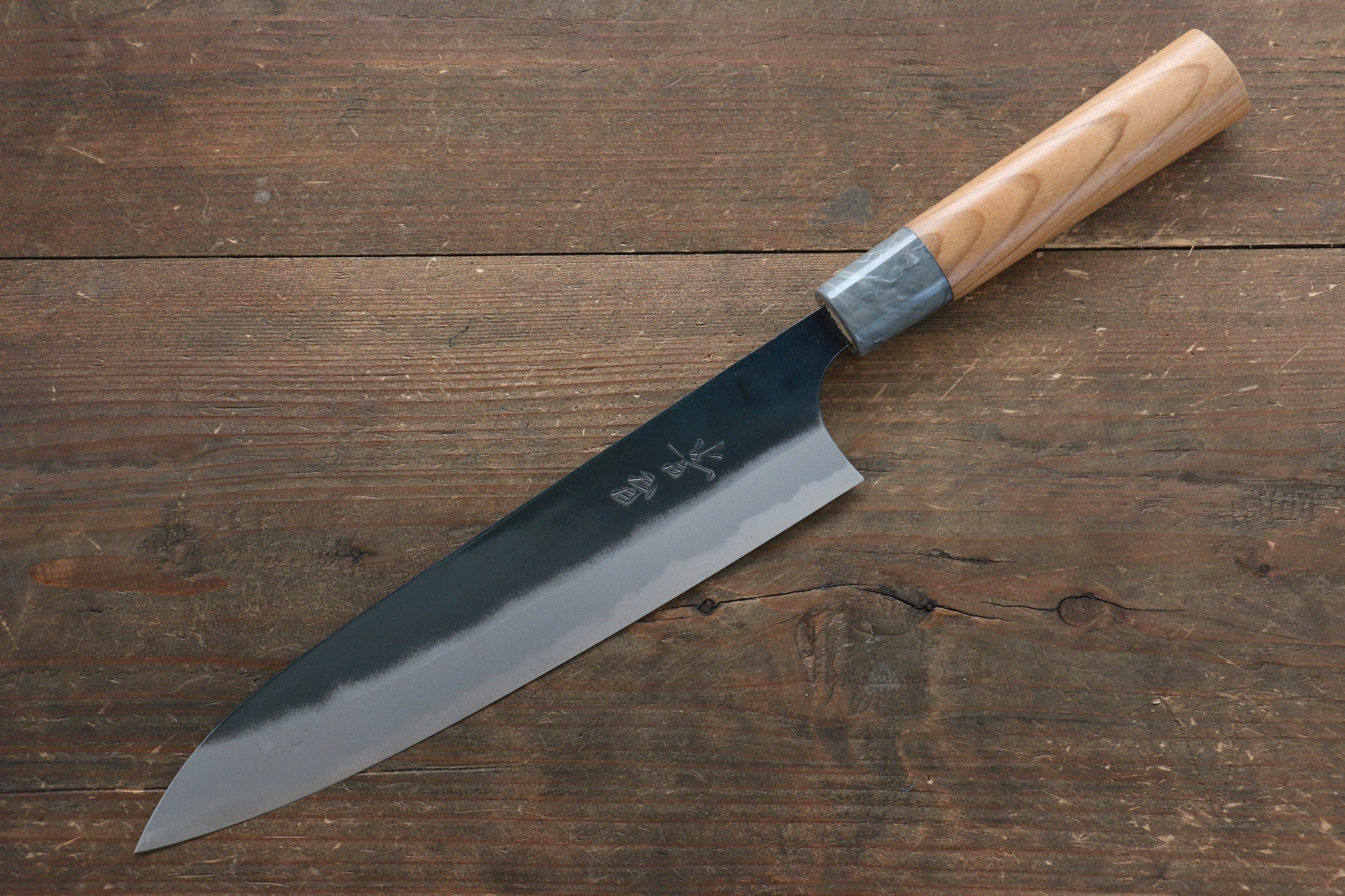 Masakage Mizu Blue Steel No.2 Gyuto Chef Knife 210mm - Japanese Damascus Black Finish with American Cherry Wood Handle - Perfect for Sushi, Meat Cutting & Professional Kitchen Use