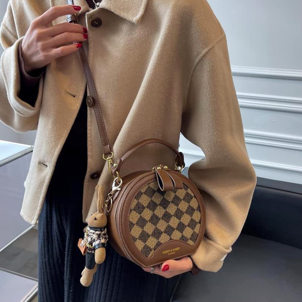 RTGGSEL Women's Quilted Lattice Crossbody Shoulder Bag - Small Square Tote Satchel Purse with Bunny Doll Pendant | Fashion Accessory for Daily Use, Shopping & Travel