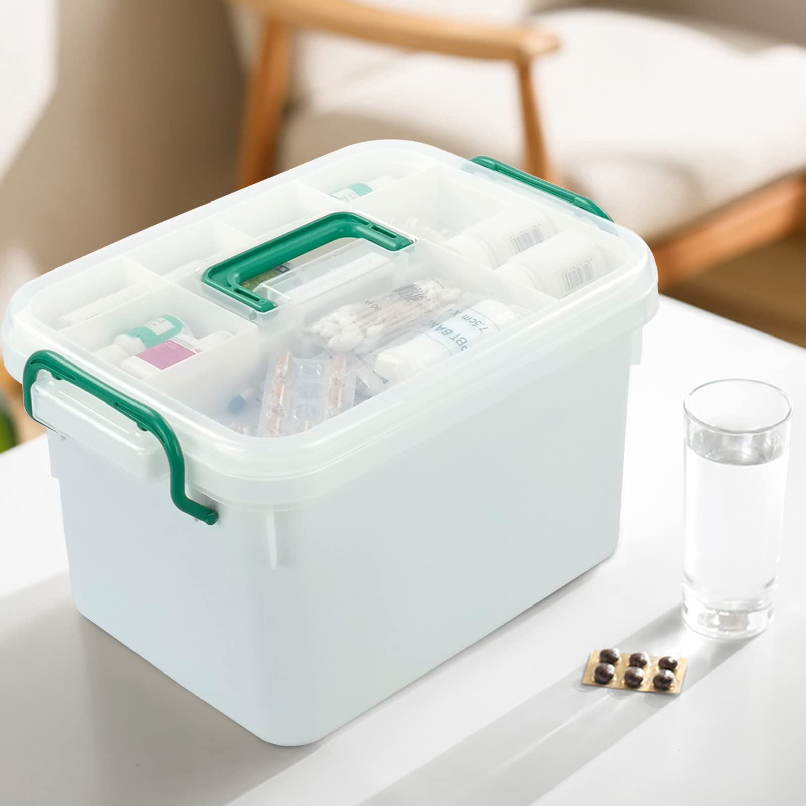 1 Pack Plastic Family First Aid Kit Box - Empty Medicine Storage Container for Home, Travel, Camping & Emergency Preparedness - White
