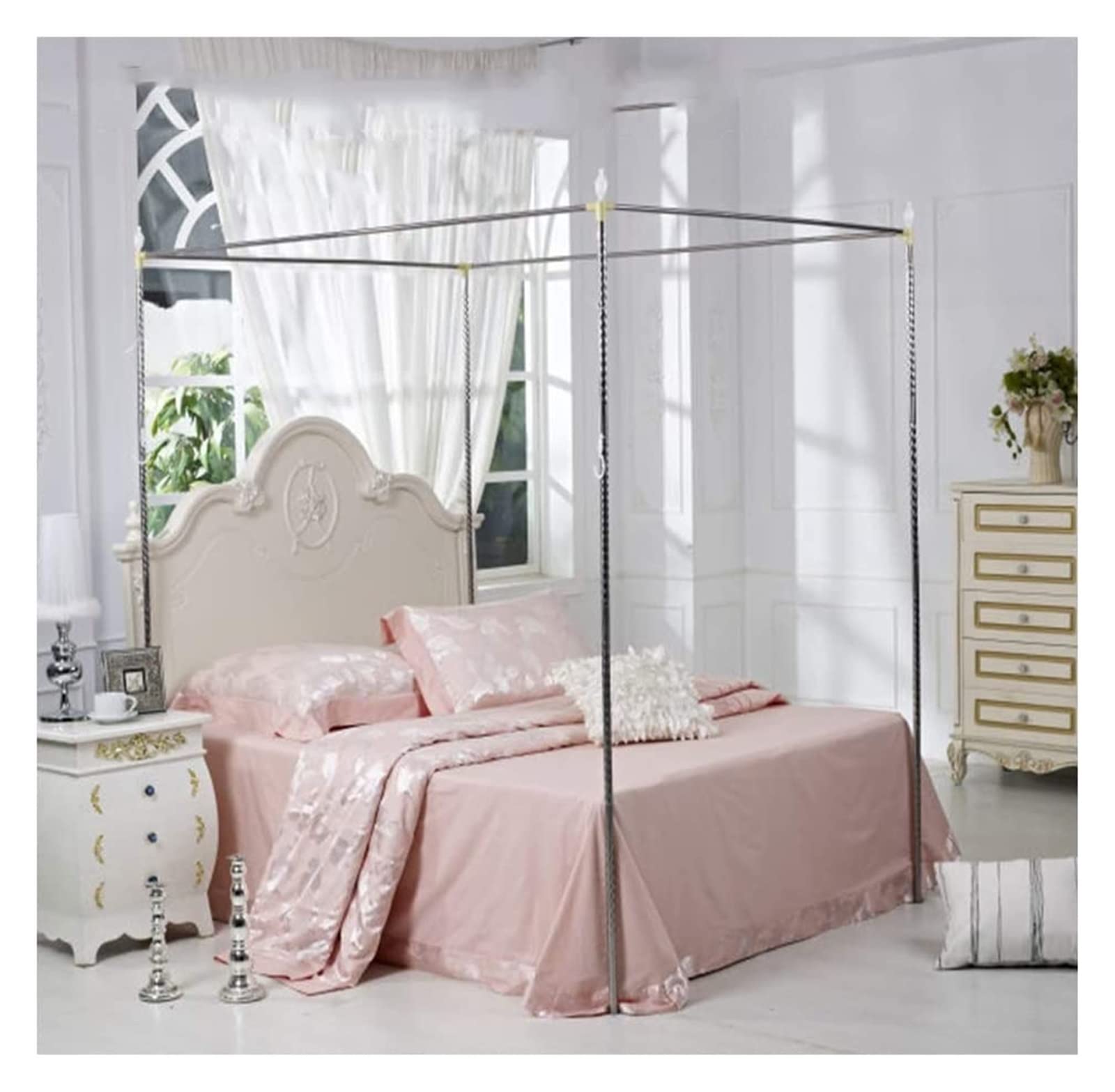 Stainless Steel Bed Frame with Mosquito Net Bracket - 4 Corner Bed Canopy Post for Twin, Full, Queen & King Size Beds (25mm, 2x2.2m) - Perfect for Outdoor Camping, Bedroom Decor & Mosquito Protection