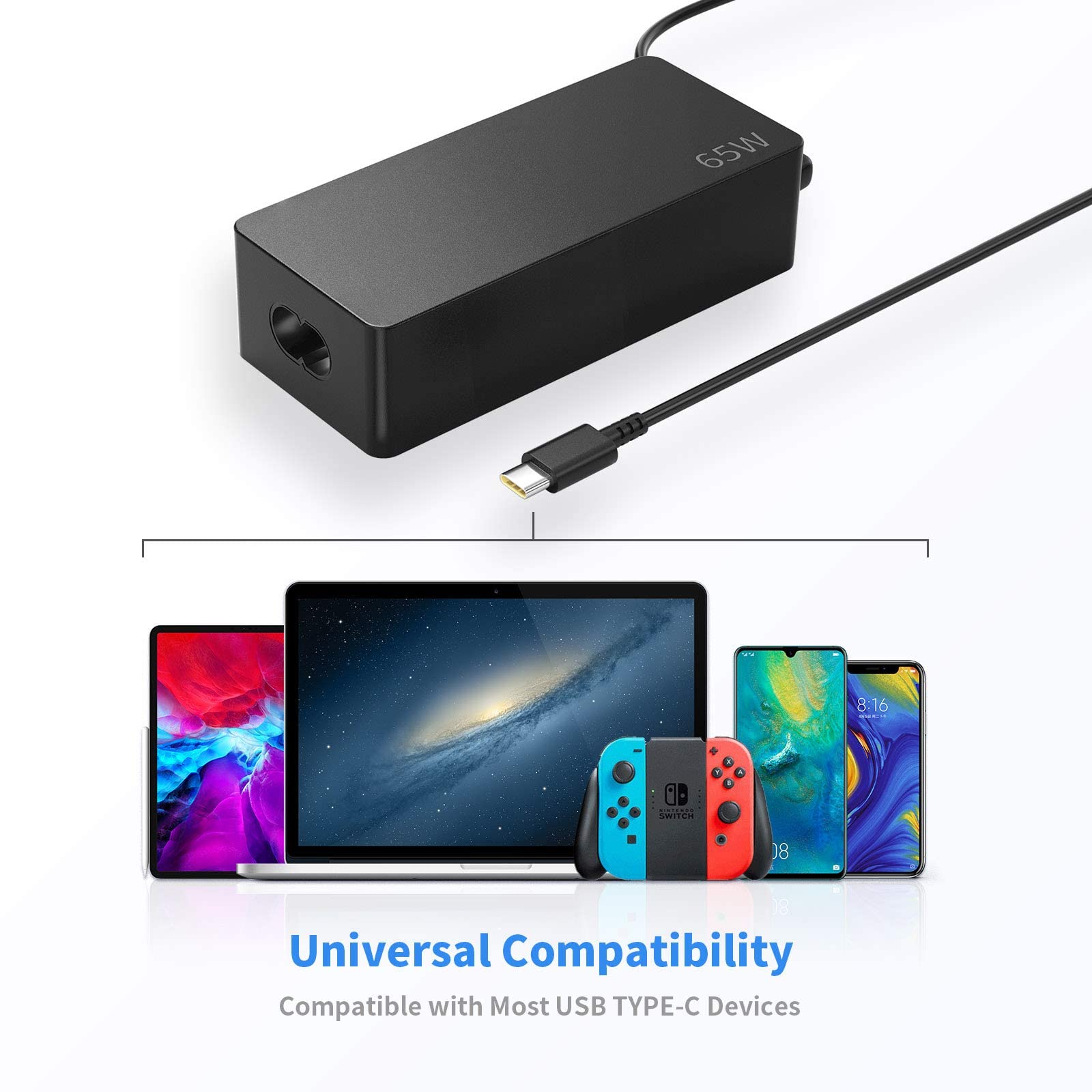 45W 65W USB Type-C PD Fast Charger - Compatible with Lenovo Yoga 720/910/920, Chromebook C330/S330, ThinkPad X1 Carbon, MacBook Pro 13