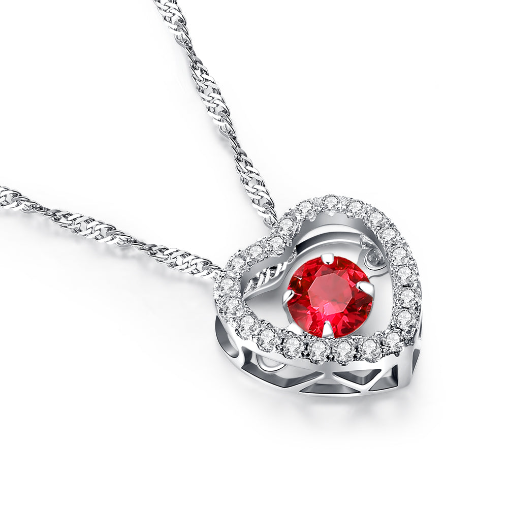 MABELLA Sterling Silver 0.5ct Round Cubic Zirconia Heart Dancing Pendant Necklace 18