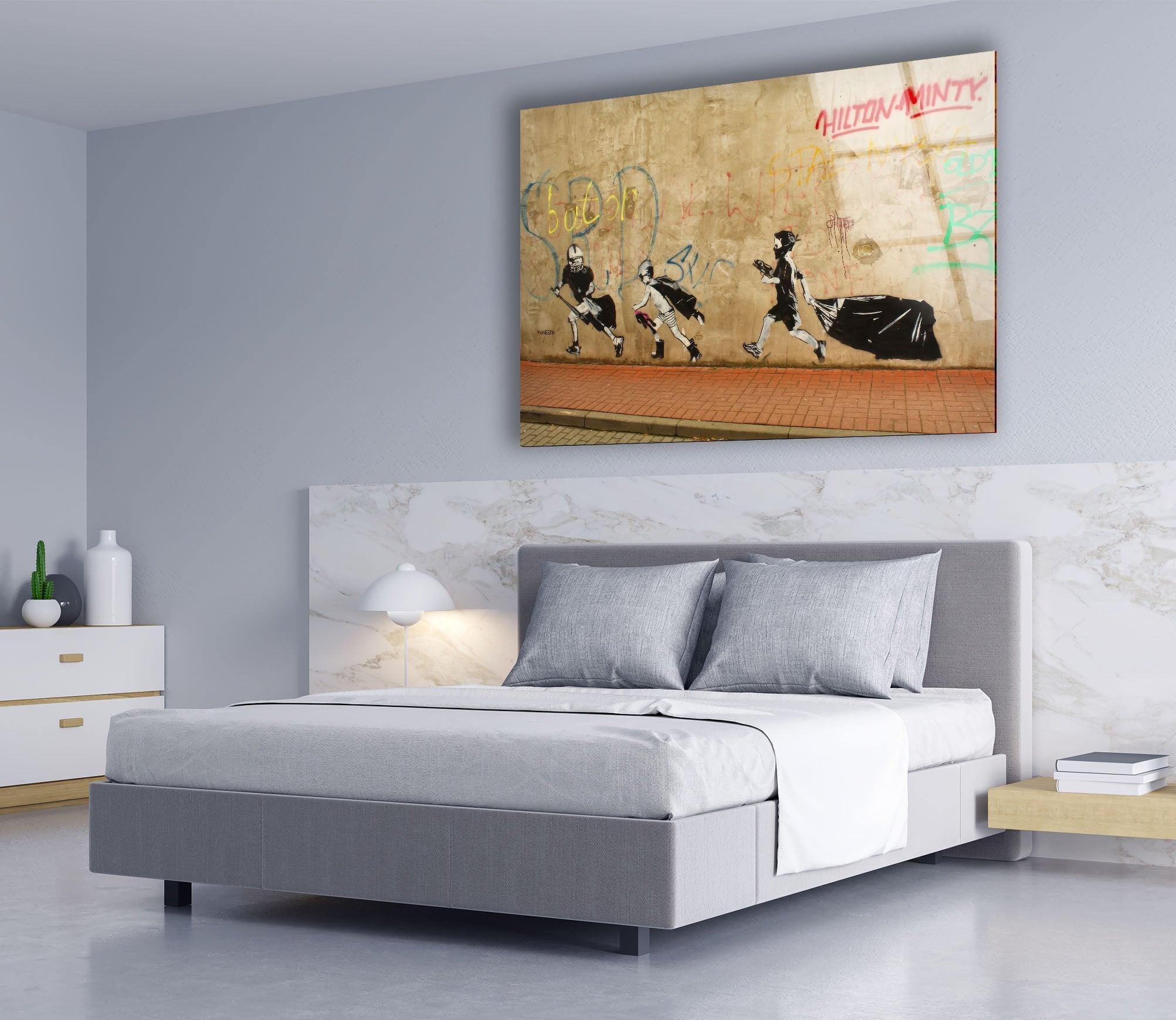 Banksy Boys Heroes Glass Wall Art - Modern Street Art Decor for Living Room, Bedroom & Office - Unique Gift for Art Lovers