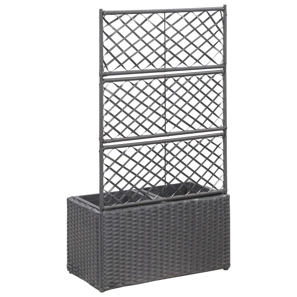Black Poly Rattan Freestanding Raised Garden Bed with Trellis & 2 Pots - 22.8x11.8x42.1 Inch Outdoor Planter for Patio, Balcony & Backyard Gardening - Perfect for Growing Vegetables, Flowers & Climbing Plants
