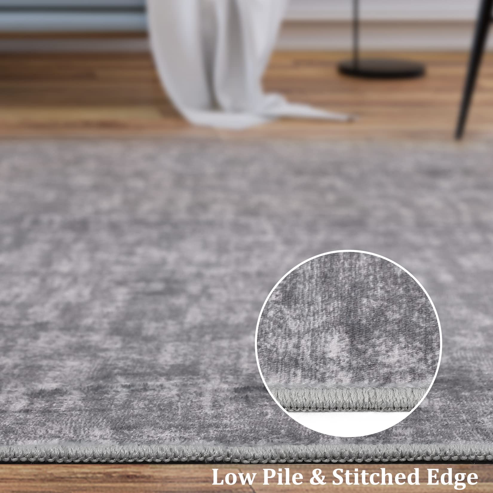 8x10 Washable Non-Slip Low Pile Modern Solid Area Rug - Grey Contemporary Living Room Carpet for Bedroom, Home Decor | Perfect for Boho Style Spaces & High-Traffic Areas