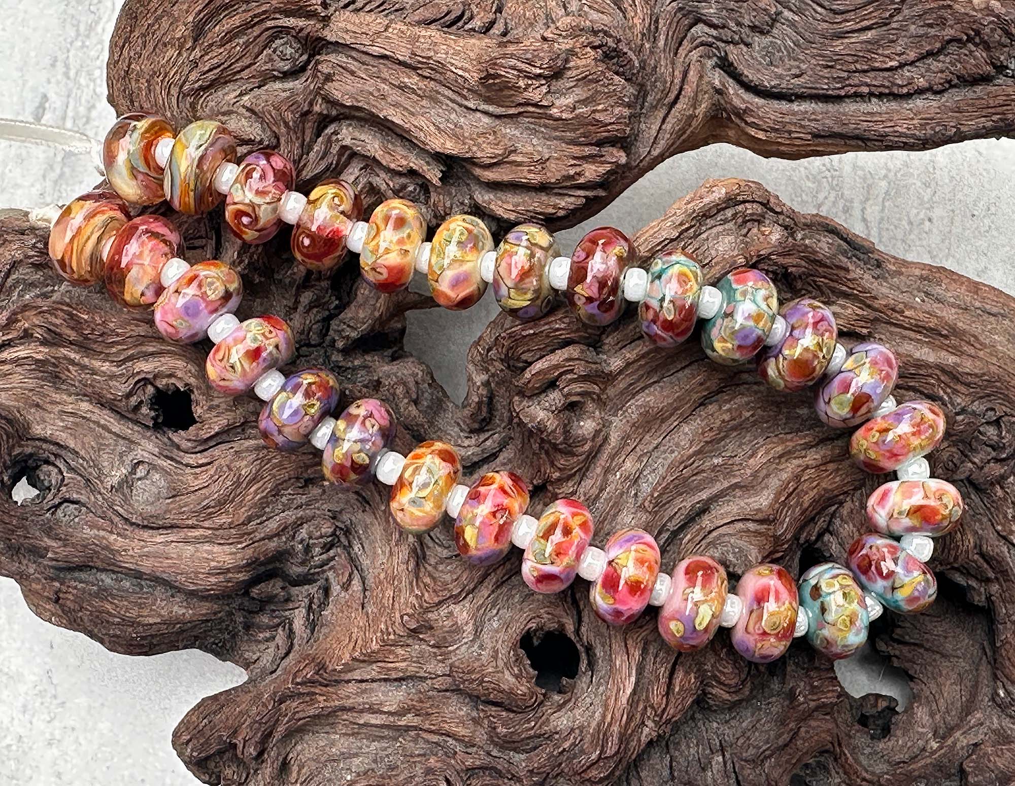 28 Picasso Rose Mosaic Lampwork Glass Beads Set for Jewelry Making - DIY Bracelet, Necklace & Craft Projects - SRA Certified Artisan Beads