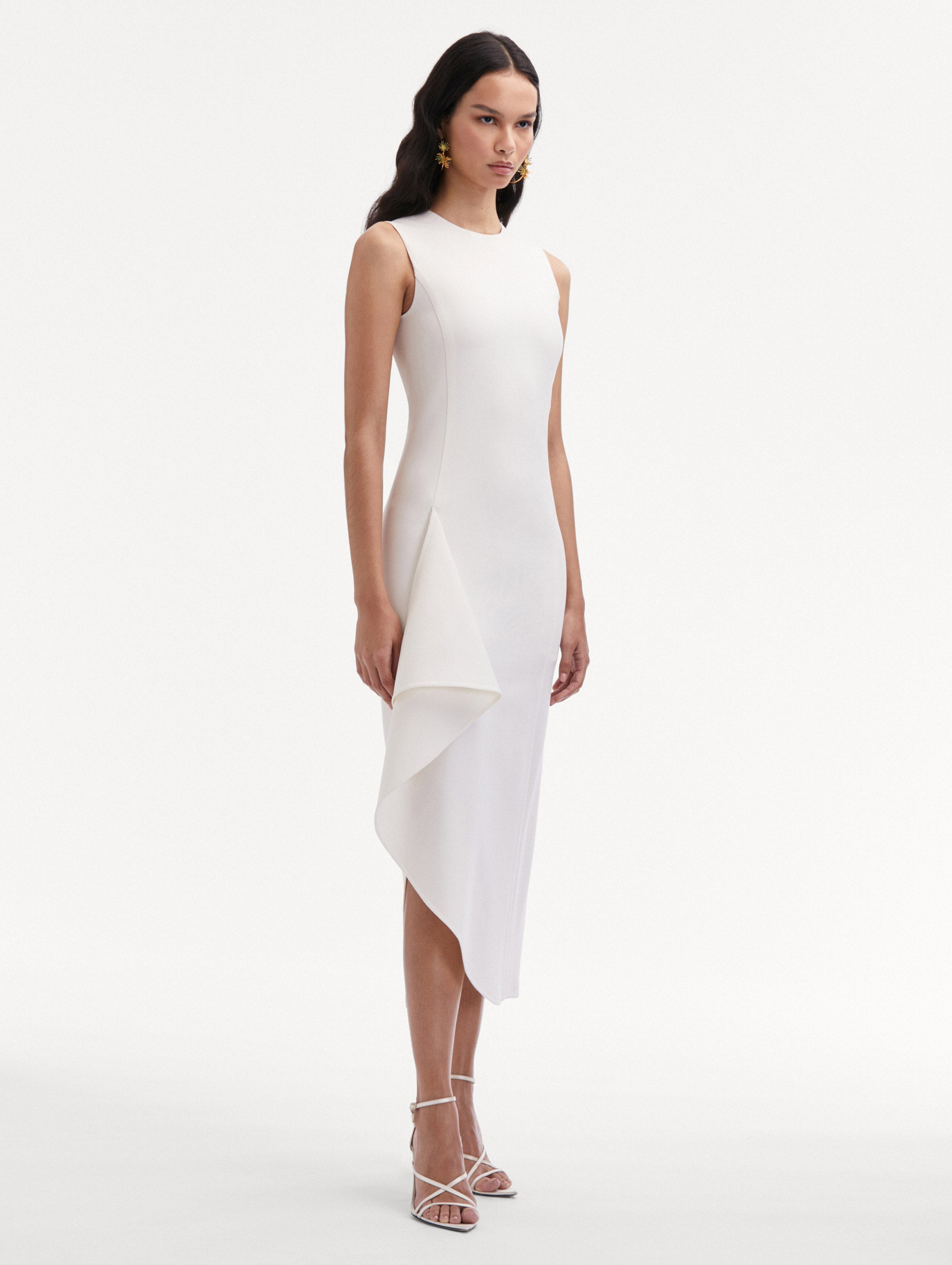 Elegant Draped Asymmetrical Wool Dress for Women - Winter Fashion Office Wear & Holiday Party Outfit