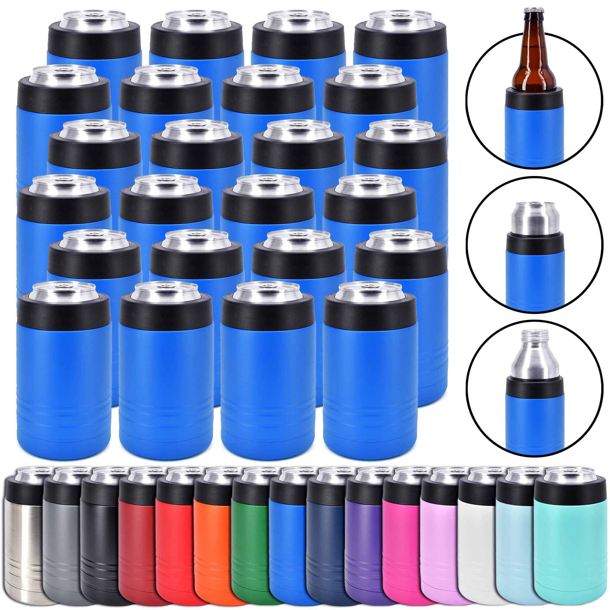 Clear Water Home Goods - 24-Pack 12 oz Stainless Steel Double Wall Vacuum Insulated Bottles & Cans | Keeps Drinks Cold for 24 Hours | Powder Coated Royal Blue | Perfect for Camping, Picnics & Office Use