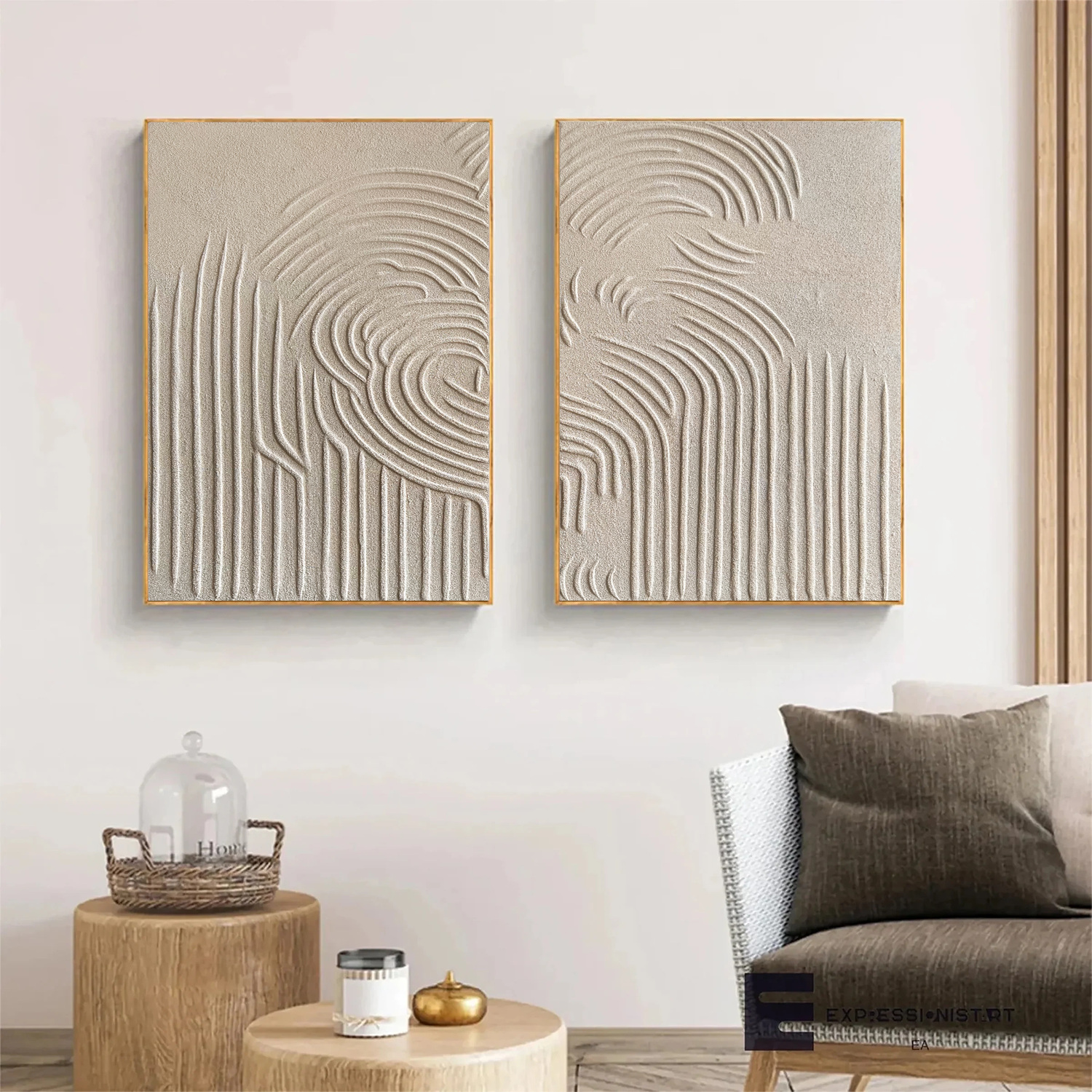 Abstract Beige & Brown Wall Art Set of 2 - Modern Canvas Paintings for Living Room, Bedroom & Office Decor #BB066