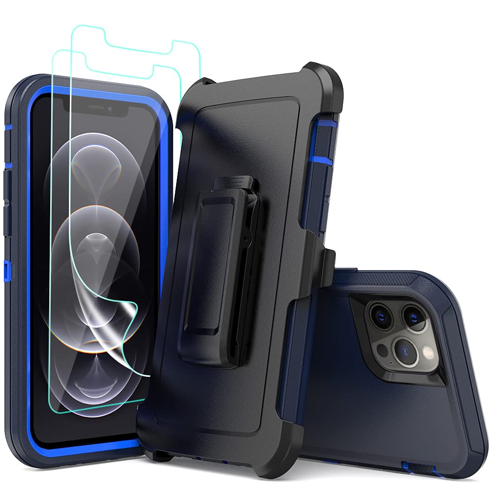 iPhone 13 Pro Max 6.7 Inch Heavy Duty Rugged Case with Screen Protector - Shockproof Full Body Protection, Built-in Kickstand & Belt Clip Holster - Perfect for Outdoor, Work & Active Lifestyle (Blue)