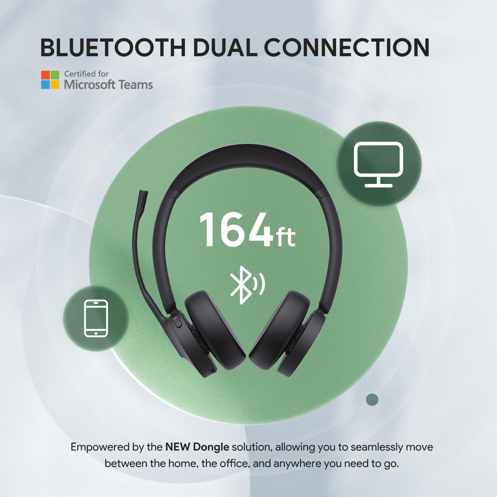 Yealink BH70 UC Wireless Bluetooth Headset with Microphone - Noise Cancelling Headphones for Computer, 35 Hours Battery Life, Lightweight 147g for Open Office | Perfect for Remote Work, Video Conferencing & Call Center Use