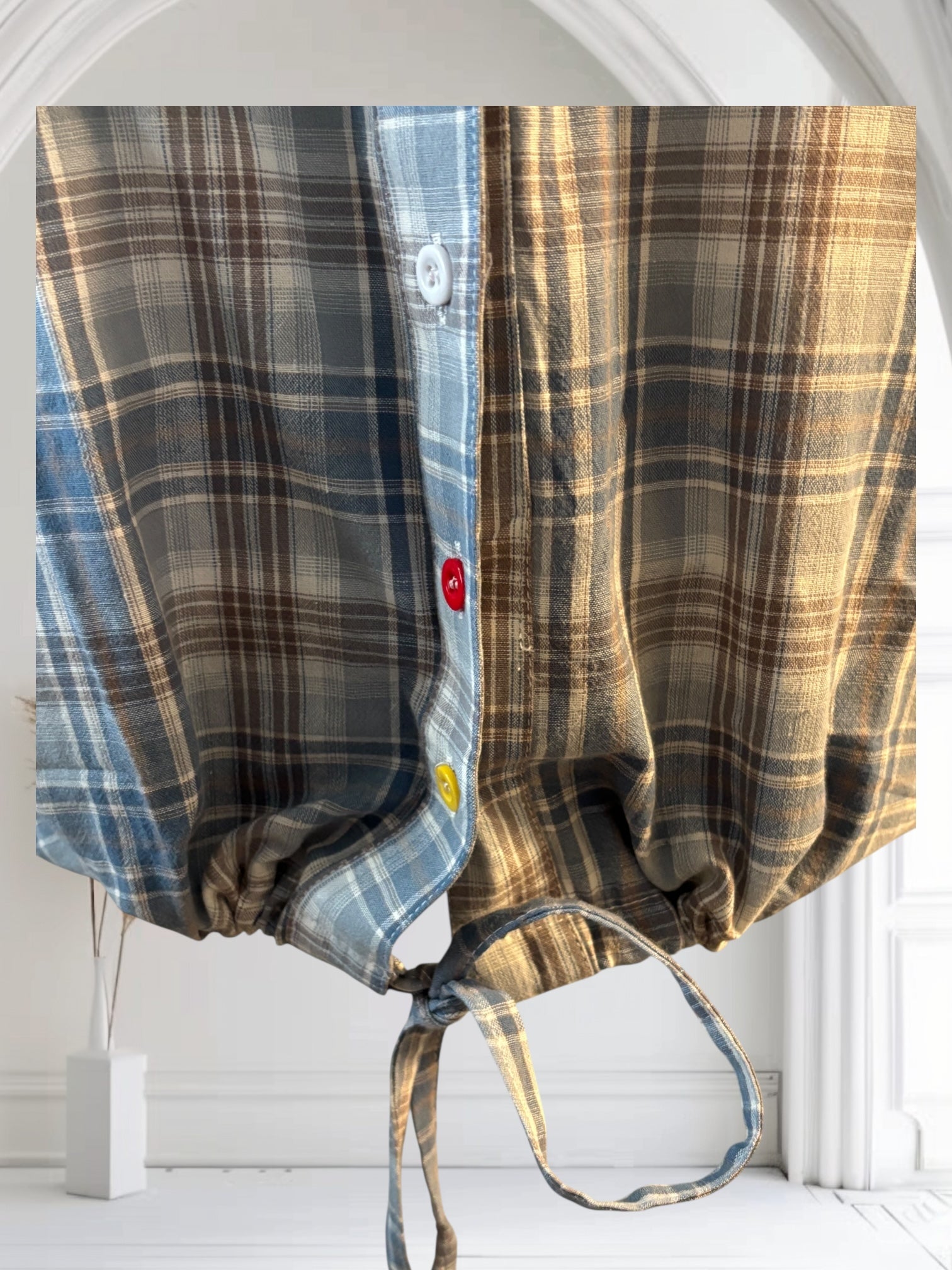 Women's Plaid Short Sleeve Cotton Shirt - Summer Casual Half Sleeve Drawstring Top for Outdoor Activities, Beach Wear & Everyday Fashion