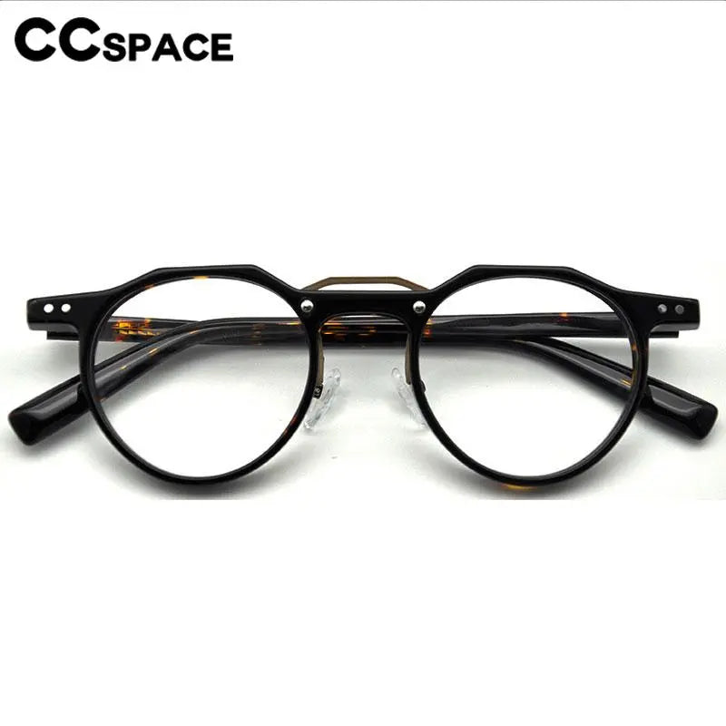 CCspace Unisex Full Rim Flat Top Round Acetate Eyeglasses Frame 56934 - Stylish & Lightweight for Work, Reading & Everyday Wear
