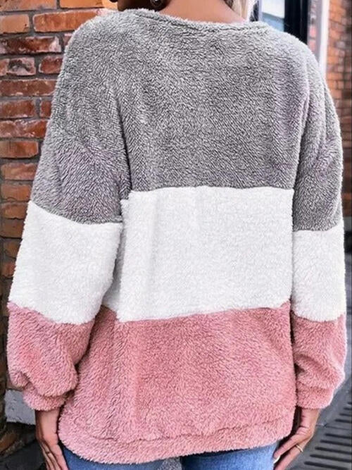 Stylish Color Block Round Neck Long Sleeve Sweatshirt for Women | Trendy Pullover Casual Wear | Perfect for Fall & Winter Outfits, Lounge Wear, and Street Style Fashion