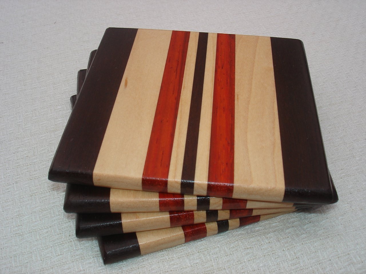 Handmade Wood Coasters Set - Natural Walnut, Maple & Padauk Wood Drink Coasters for Coffee Table, Home Bar & Office Decor
