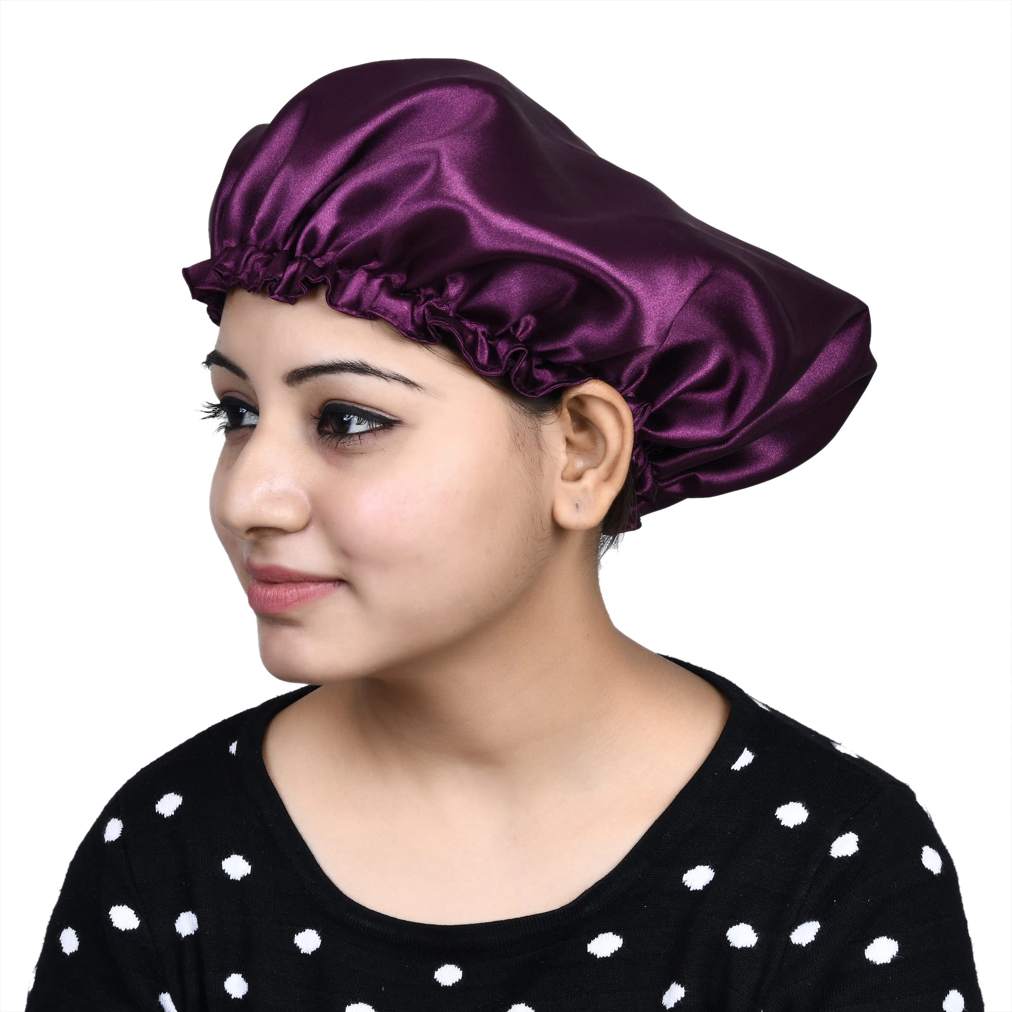 NNR Satin Silk Premium Hair Bonnet for Women - Double Layered Elastic Sleeping Cap for Natural Hair Protection - Pack of 1 (Wine) - Perfect for Nighttime Hair Care & Travel Accessories