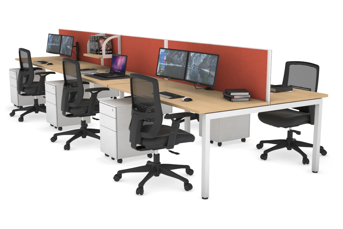 Quadro Square Legs 6-Person Office Workstation Desk [1600L x 700W] - Perfect for Team Collaboration & Open Office Spaces