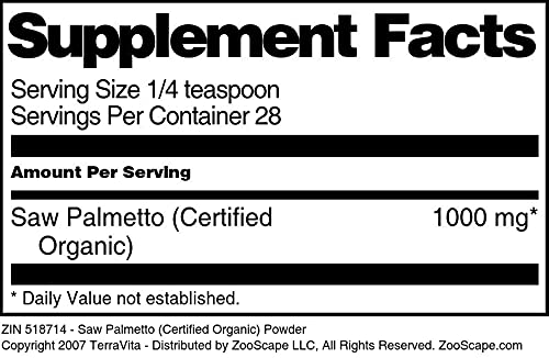 Organic Saw Palmetto Powder - 1oz (ZIN: 518714) | USDA Certified | Natural Prostate Support & Hair Growth Supplement for Men | Herbal Wellness & Vitality Booster