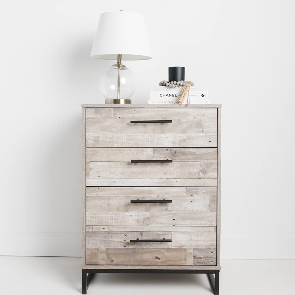 Signature Design by Ashley Neilsville Industrial 4-Drawer Dresser - Whitewashed Beige Wood Chest for Bedroom, Living Room & Office Storage