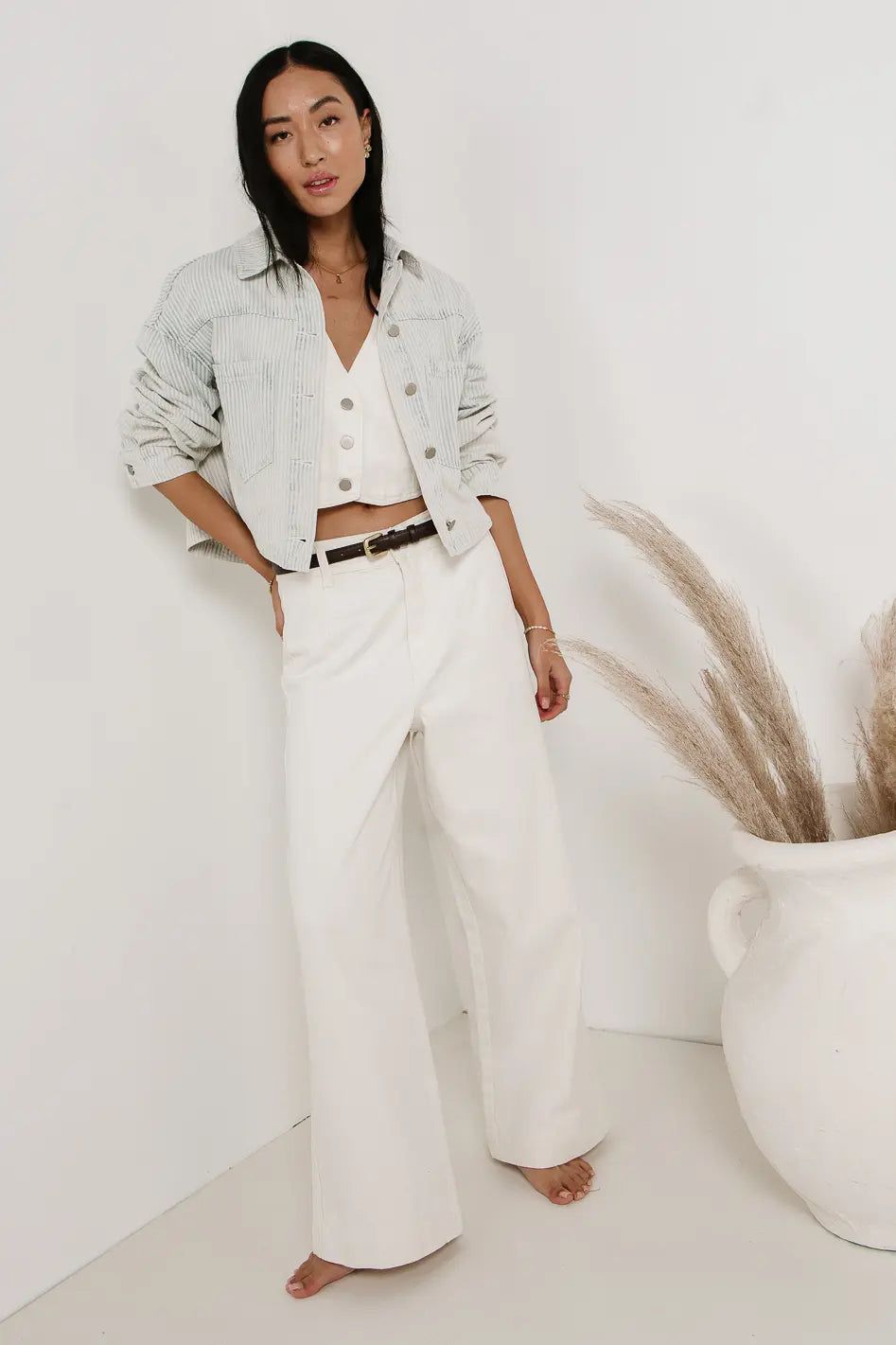 Georgia Wide Leg Jeans for Women - Cream High Waisted Flare Pants, Comfortable Stretch Denim (Perfect for Casual Wear, Office & Date Night)