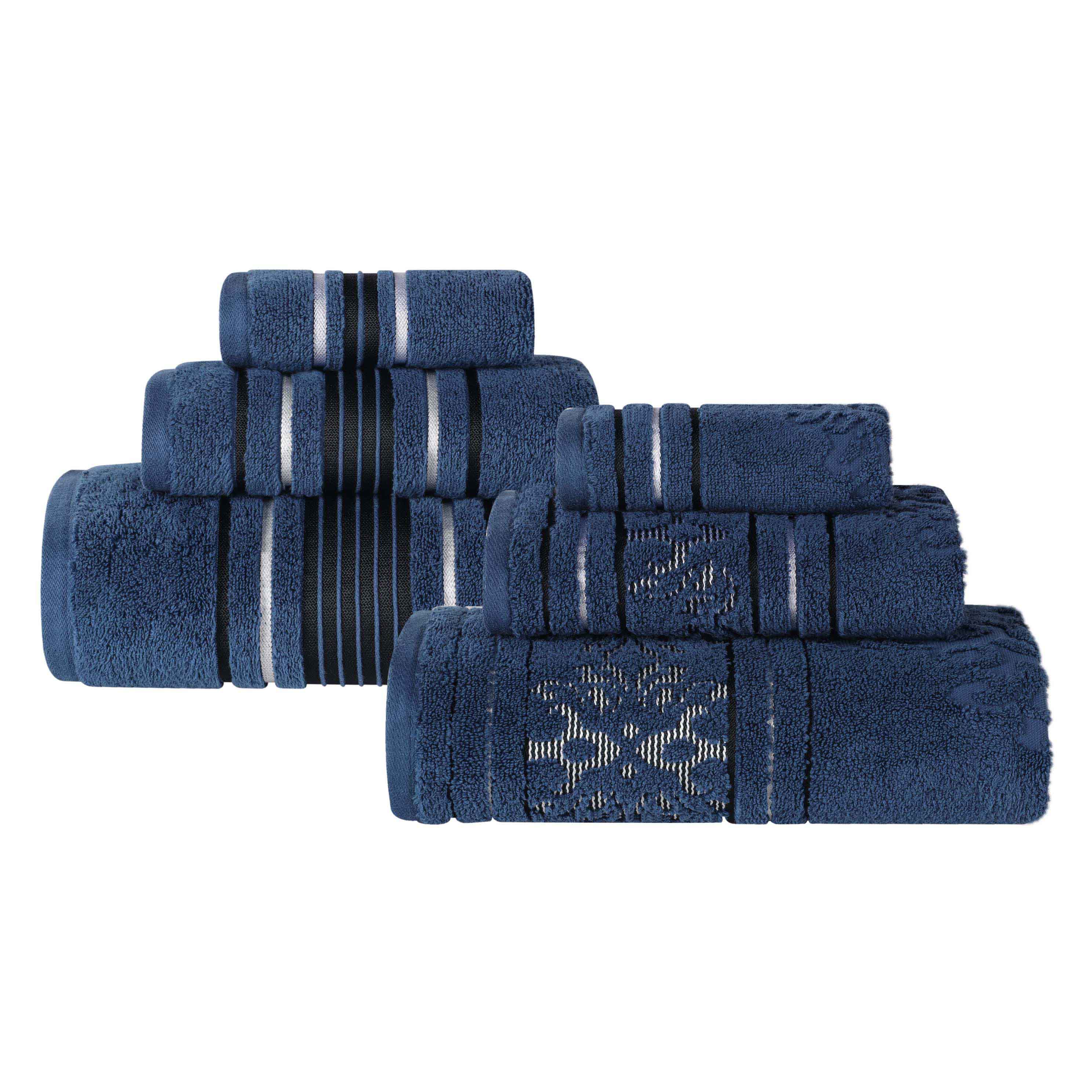 Premium 6-Piece Sadie Zero Twist Cotton Towel Set - Solid & Jacquard Floral Design | Ultra Soft & Absorbent Bath Towels for Spa, Hotel & Luxury Home Use