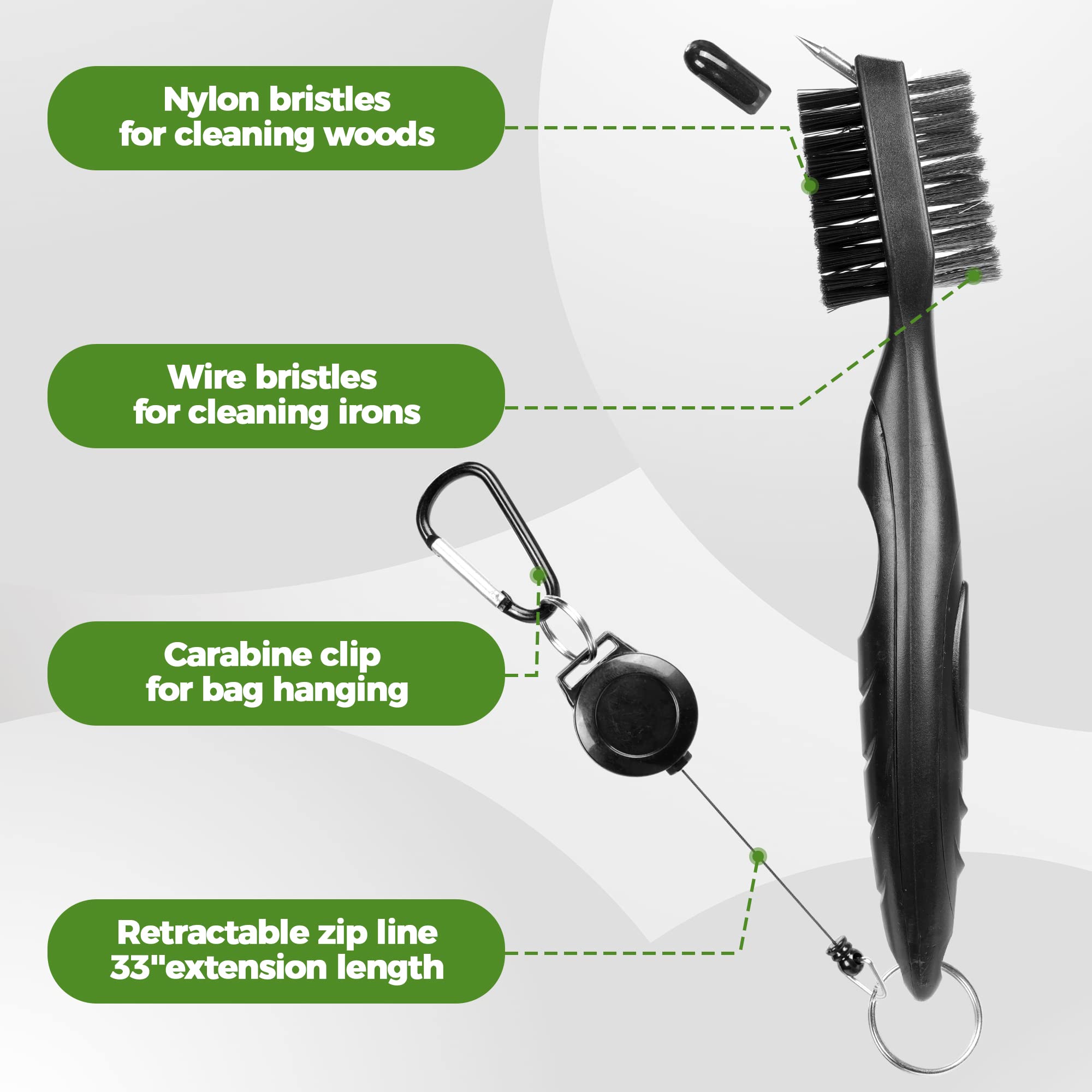 Premium Microfiber Waffle Golf Towels with Club Cleaning Brush Set (2 Black Towels + Black Brush) - Super Absorbent, Quick-Dry for Golf Course, Gym & Sports Use