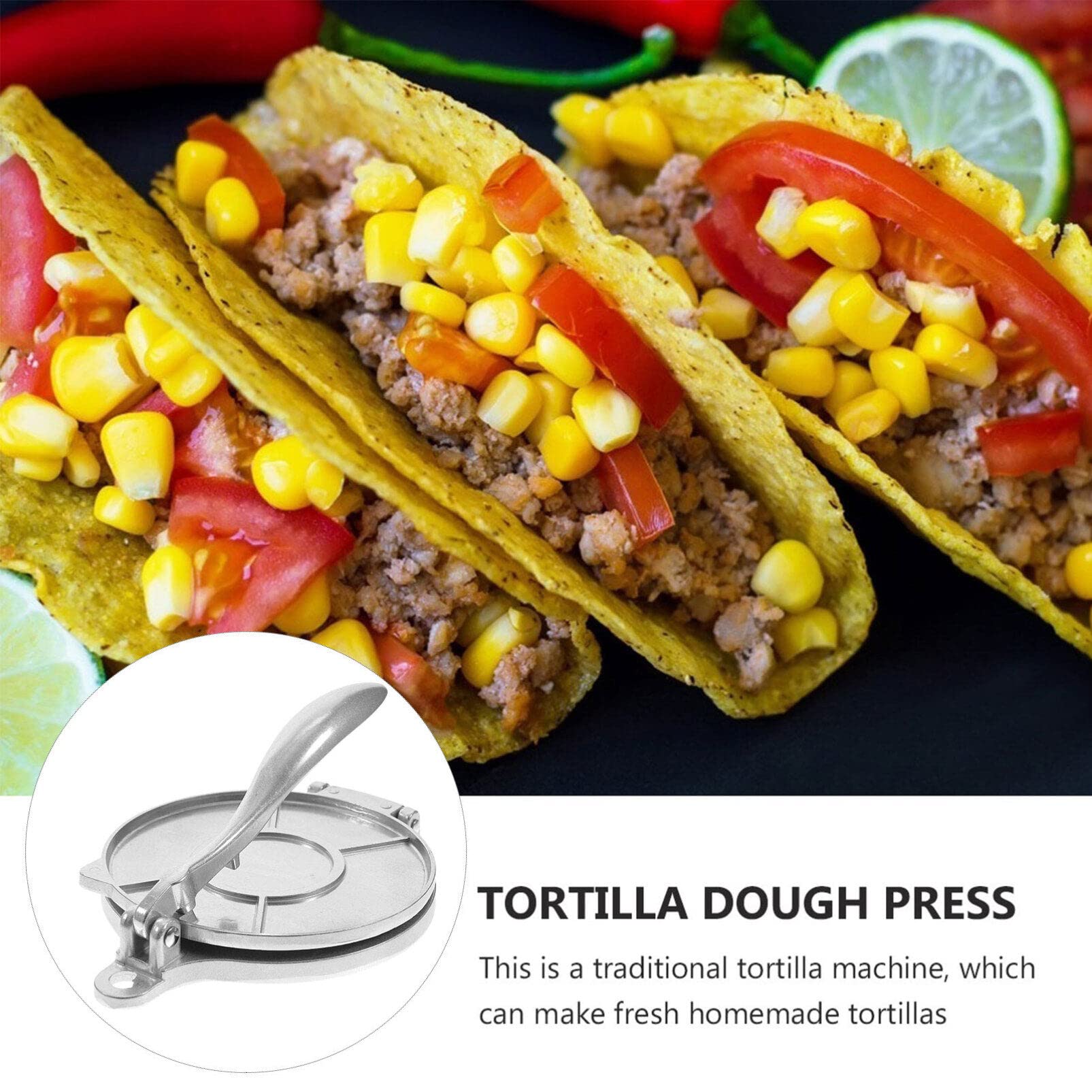 6.5 Inch Tortilla Press - Cast Iron Quesadilla Maker, Dough Press for Homemade Tortillas, Empanadas, Chapati & Roti - Perfect for Mexican, Indian Cuisine & Pizza Making - Silver Finish