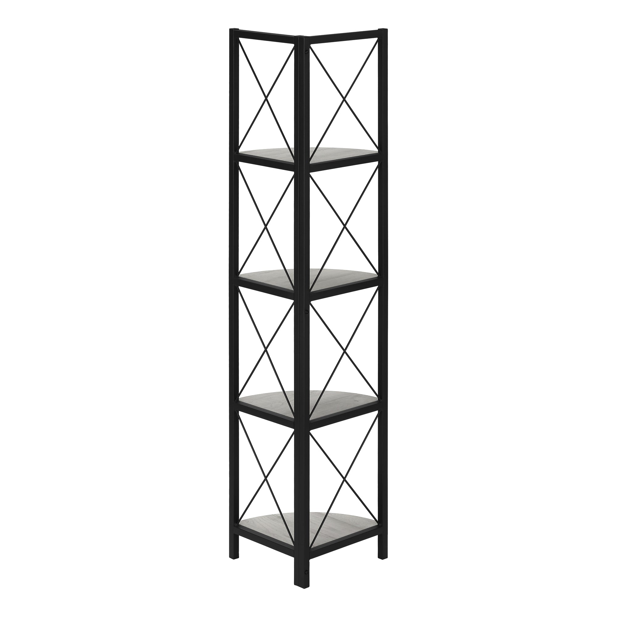 Modern 60-Inch Tall Grey & Black Metal Corner Bookcase - Space-Saving Bookshelf for Living Room, Office, or Bedroom Storage & Display