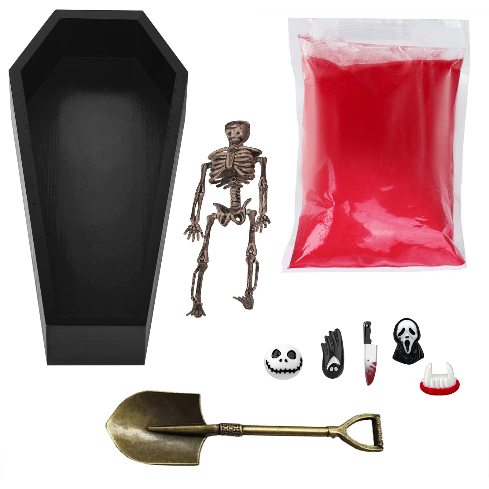 LUCHINM Coffin Zen Garden Kit for Desk - 9.2×4.5 Inch Mini Sandbox with 6 Accessories & 3 Rakes - Gothic Office Decor, Halloween Desk Accessory - Perfect for Stress Relief, Meditation & Spooky Home Décor
