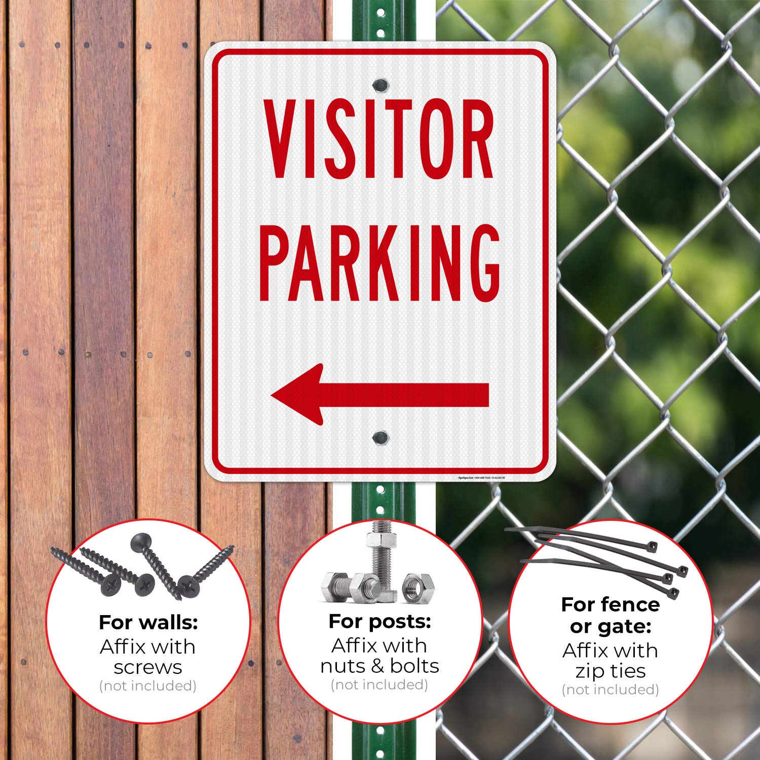Left Side Visitor Parking Sign - 24x30 Inches, 3M EGP Reflective .080 Aluminum, Fade Resistant, Easy Mounting for Indoor/Outdoor Use - Made in USA - Perfect for Office Buildings, Schools & Residential Areas