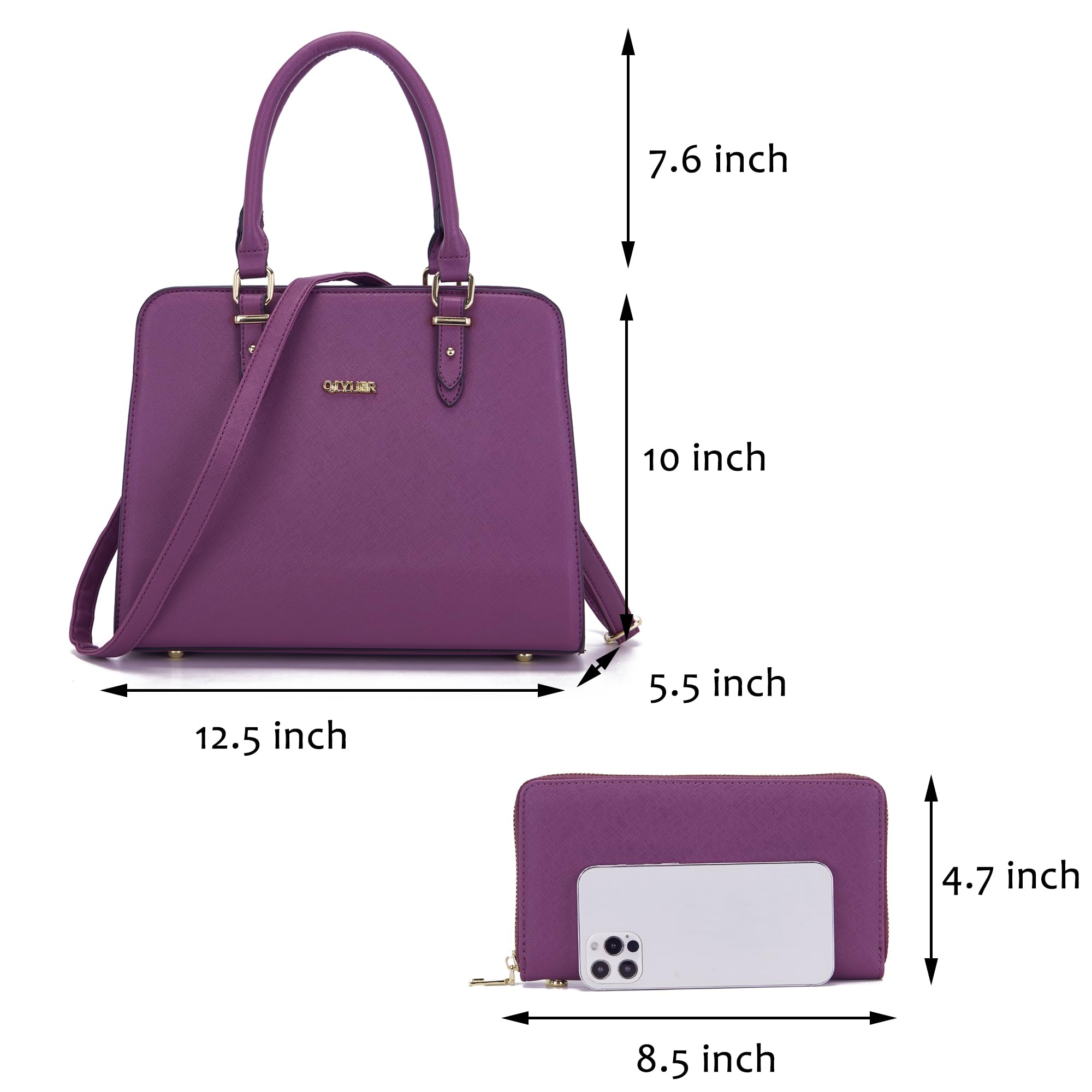 Qiyuer Women's Leather Satchel Purse with Top Handle - 2-Piece Tote Bag & Wallet Set for Work, Office, and Daily Use | Stylish and Functional Handbag Combo