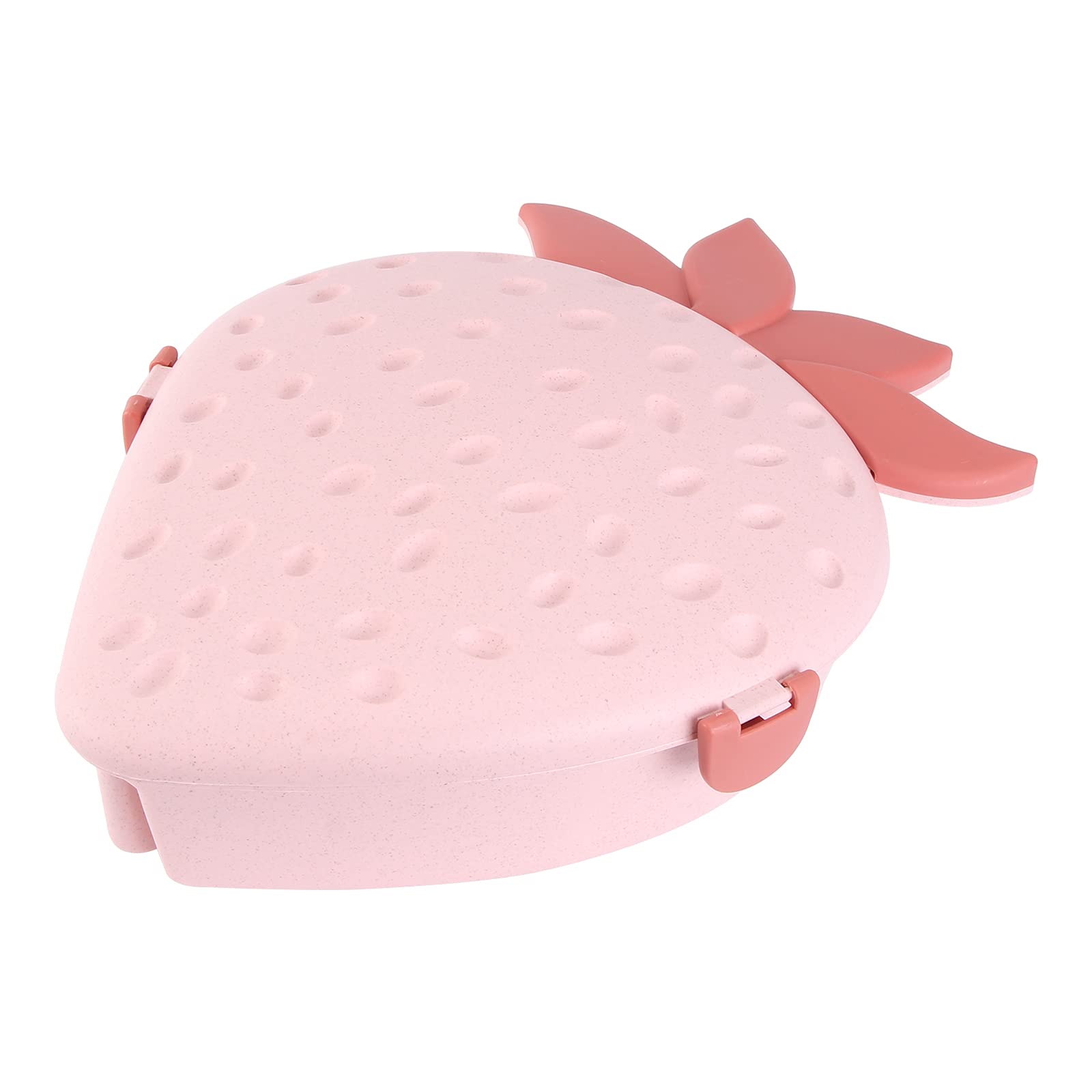 DOITOOL Wheat Straw Divided Plate - Eco-Friendly Strawberry Design Snack Tray for Fruits, Nuts, Candy Storage with Lid (Pink) | Perfect for Parties, Picnics & Home Organization