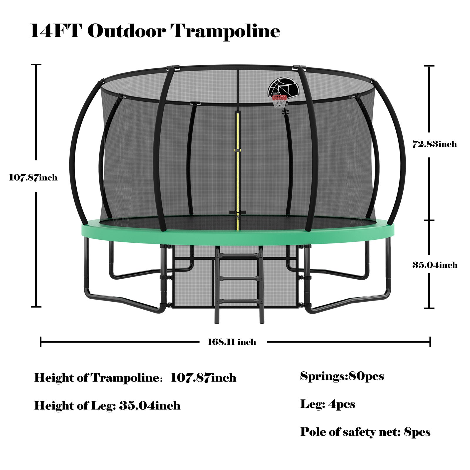 14FT Trampoline with Safety Enclosure - Heavy-Duty Outdoor Trampoline for Kids with Ladder & Anti-Rust Coating | ASTM Approved | Perfect for Backyard Fun, Exercise & Family Bonding