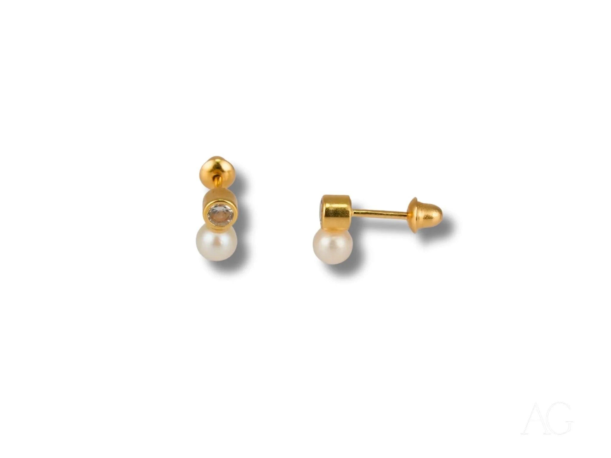 18K Gold Pearl & Cubic Zirconia Drop Earrings for Women – Elegant Dangling Jewelry for Weddings, Parties & Special Occasions